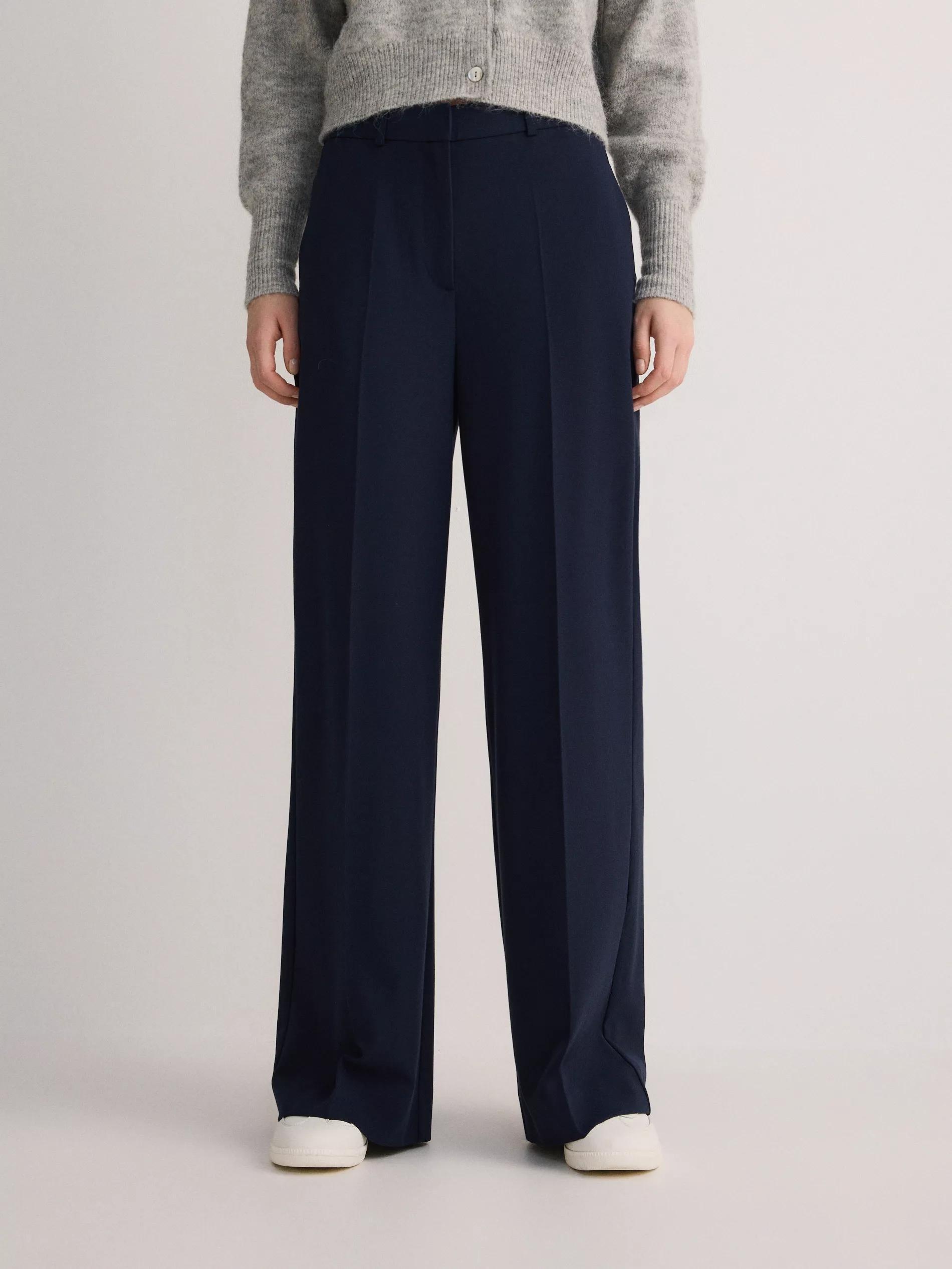 Navy Wide Trousers With Crease, , large image number 0