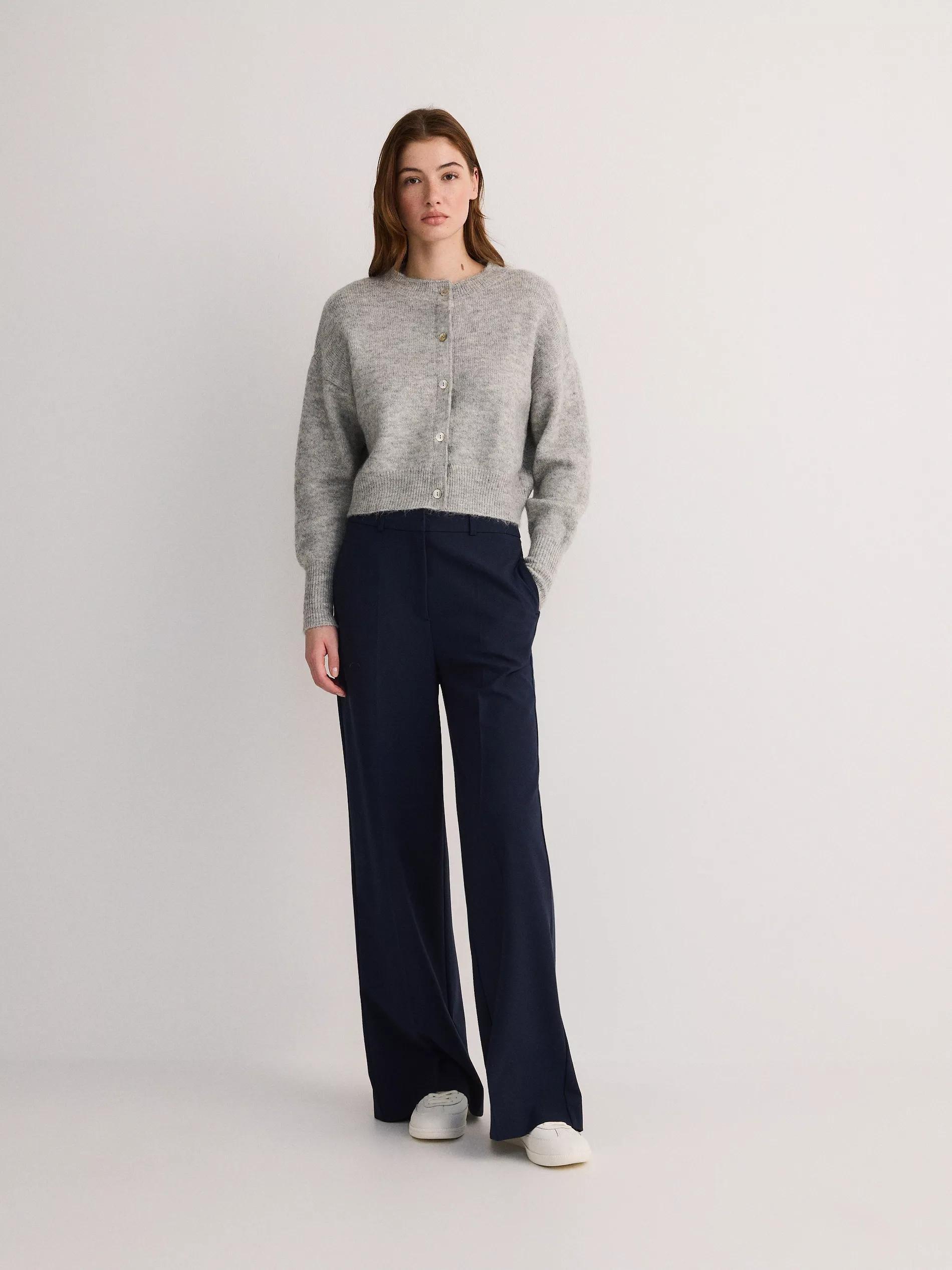 Navy Wide Trousers With Crease, , large image number 1