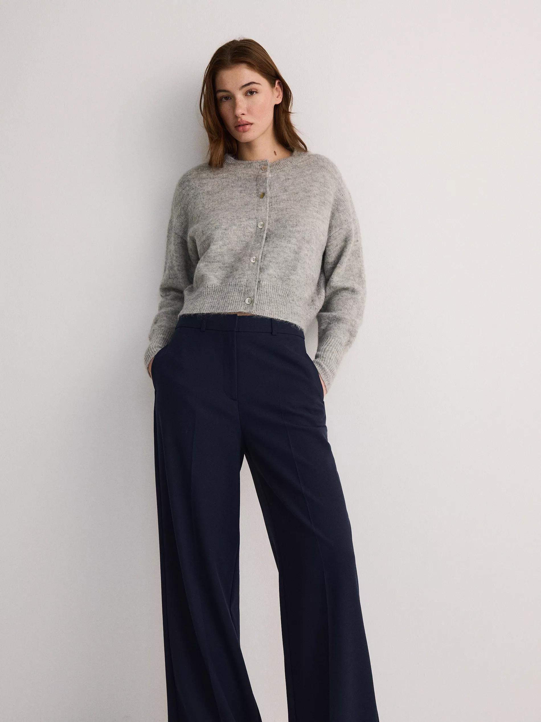 Navy Wide Trousers With Crease, , large image number 2