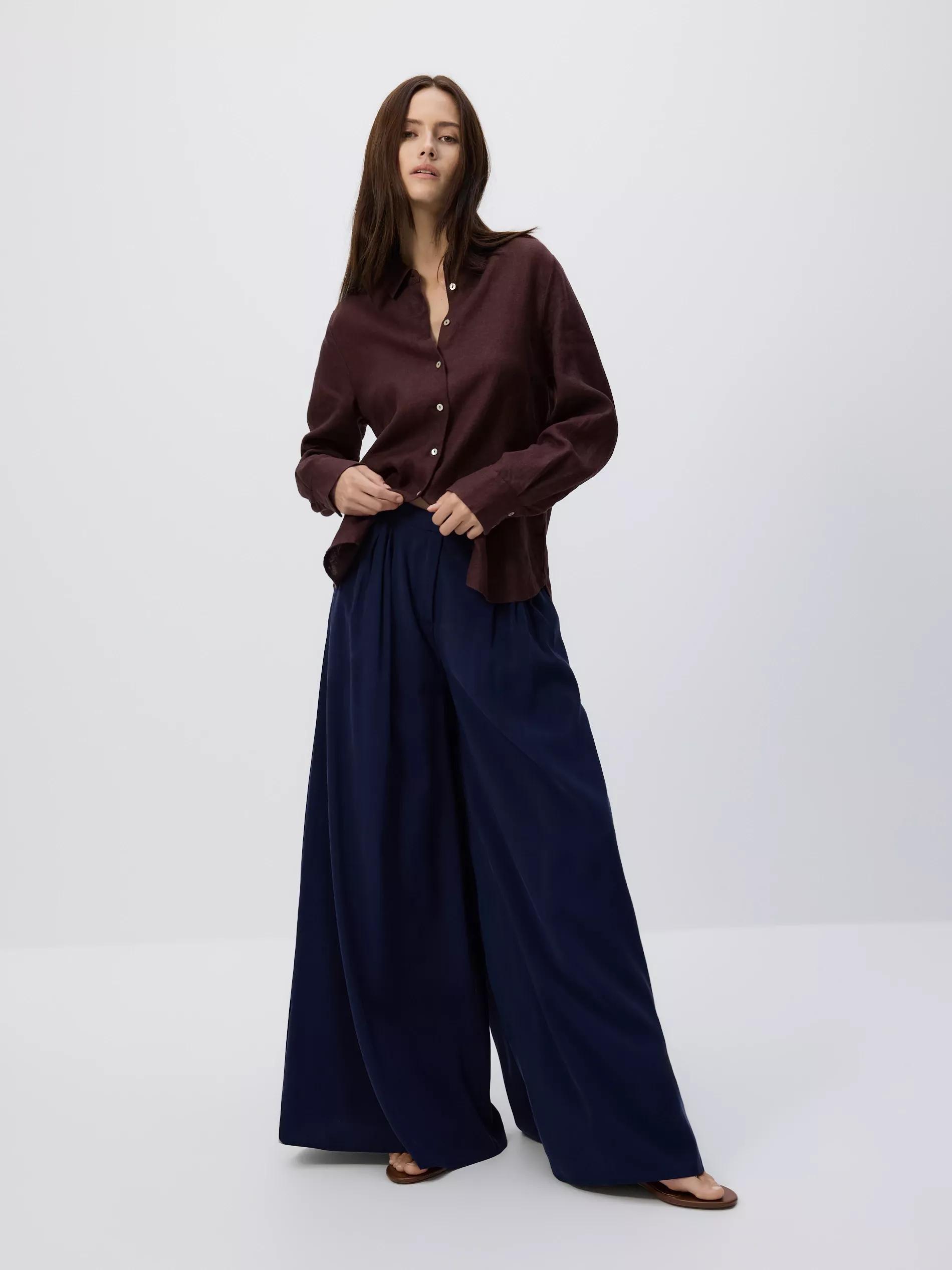 NAVY Viscose rich palazzo trousers, Navy, medium