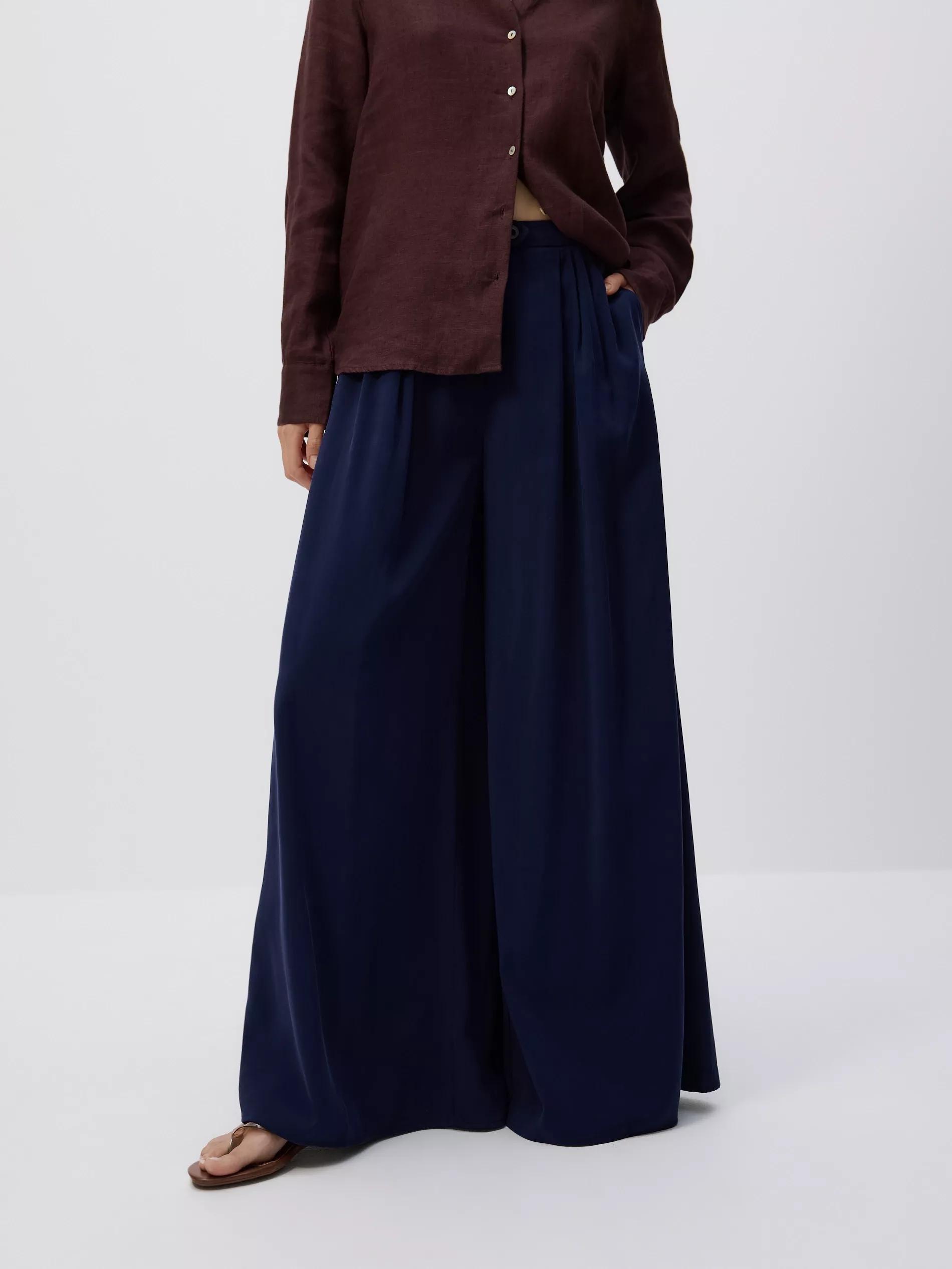 NAVY Viscose rich palazzo trousers, Navy, medium