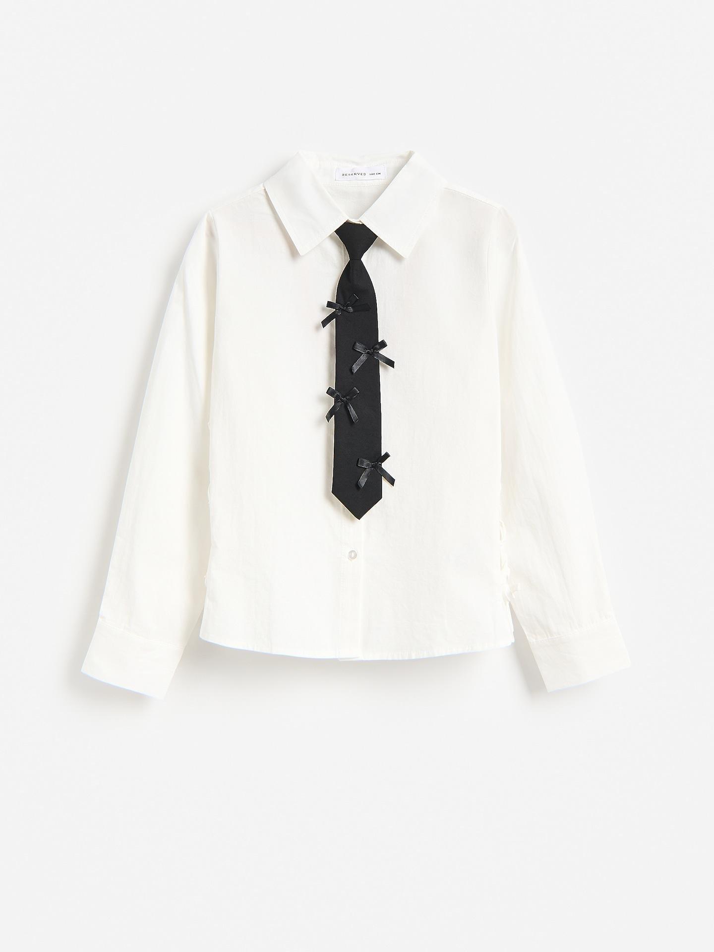 Cream White Shirt With Tie, Ivory, medium
