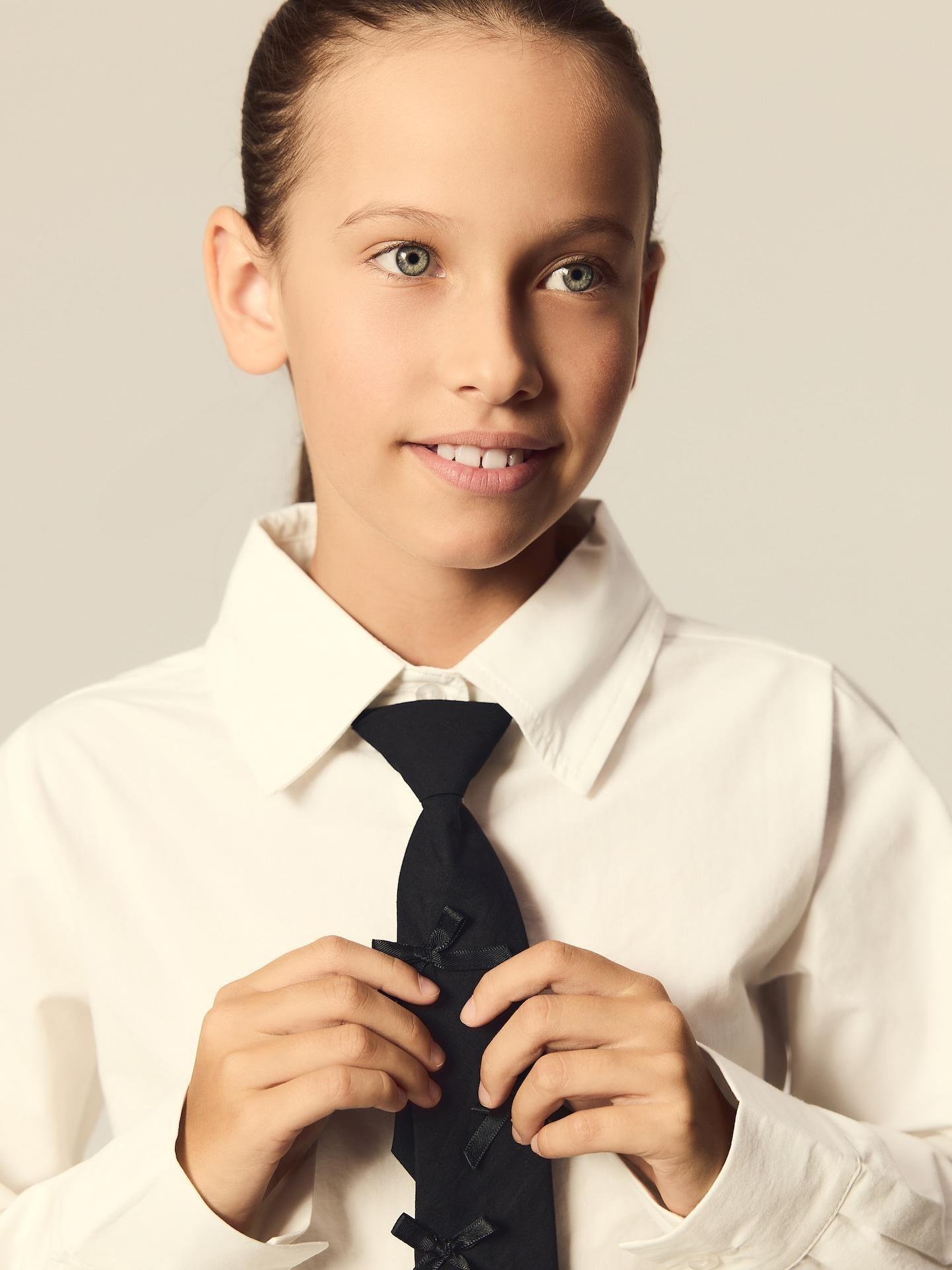 Cream White Shirt With Tie, Ivory, medium