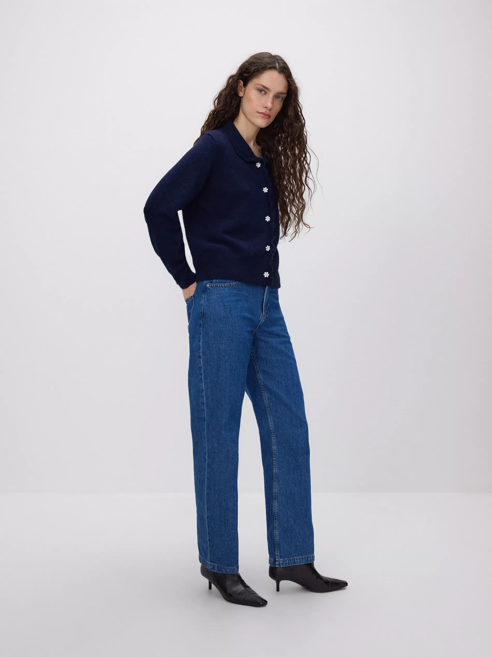 Navy Cardigan With Decorative Buttons, Navy, medium