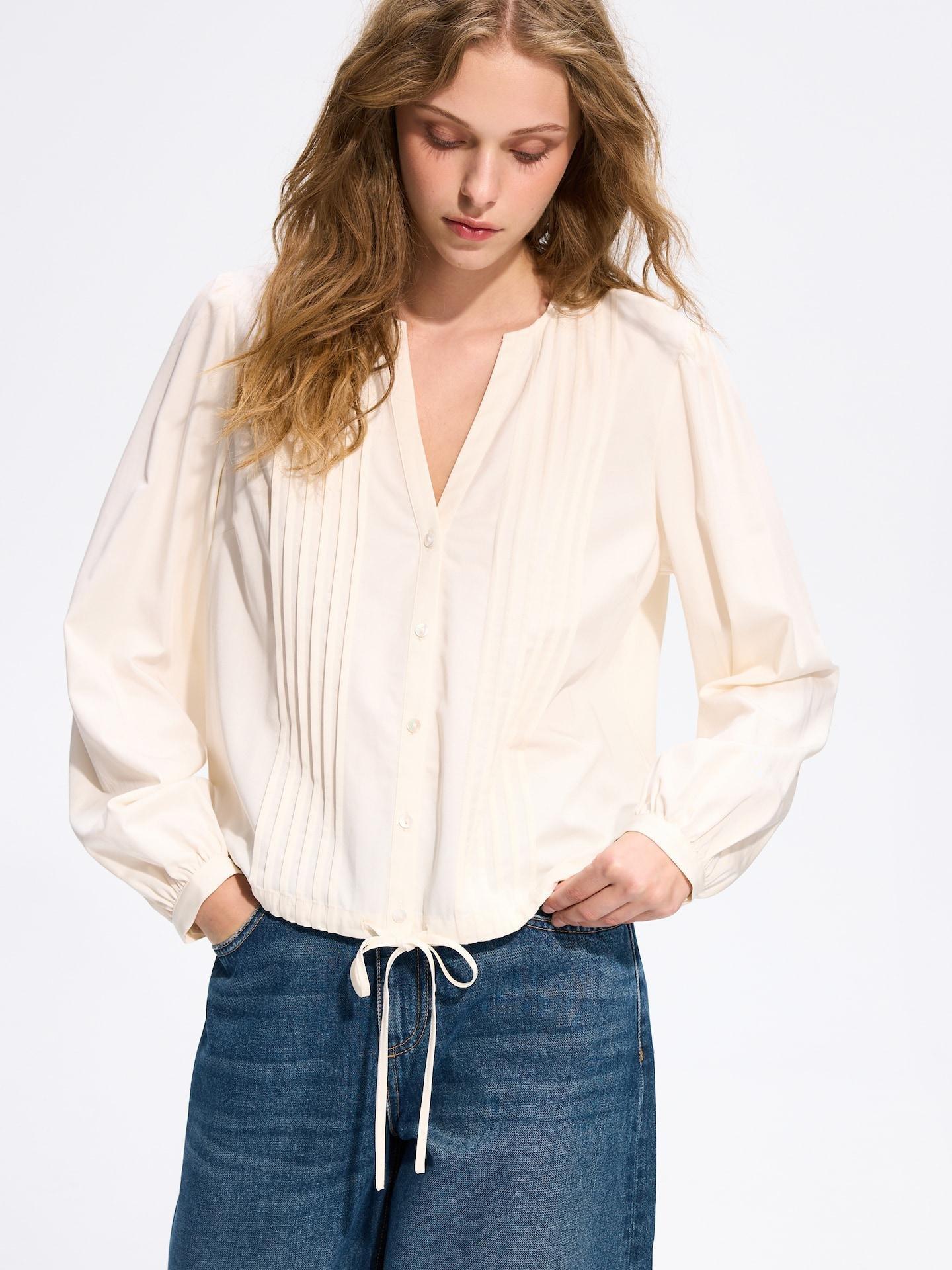 Cream Blouse With Pleats, Ivory, large image number 0