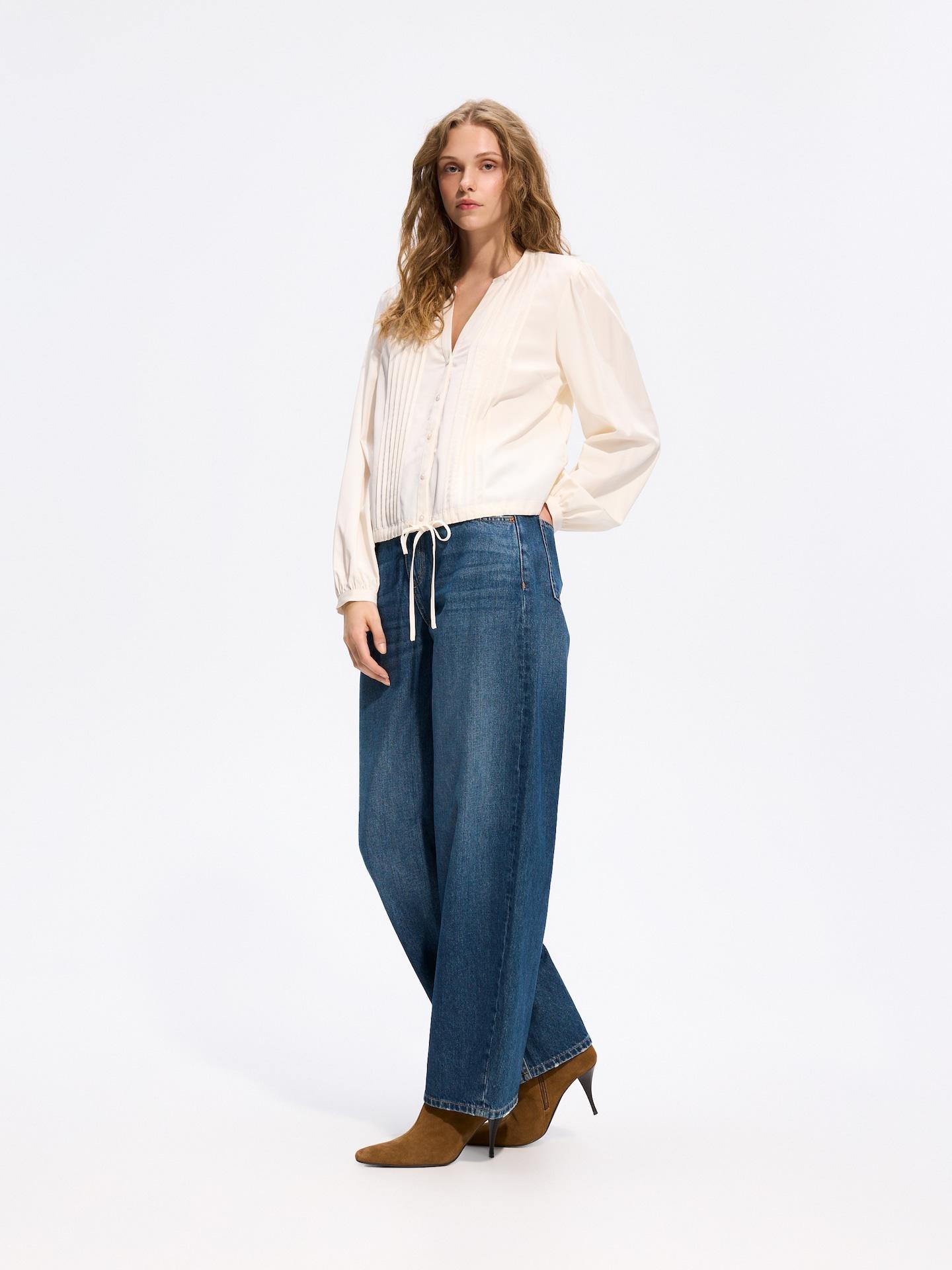 Cream Blouse With Pleats, Ivory, large image number 1