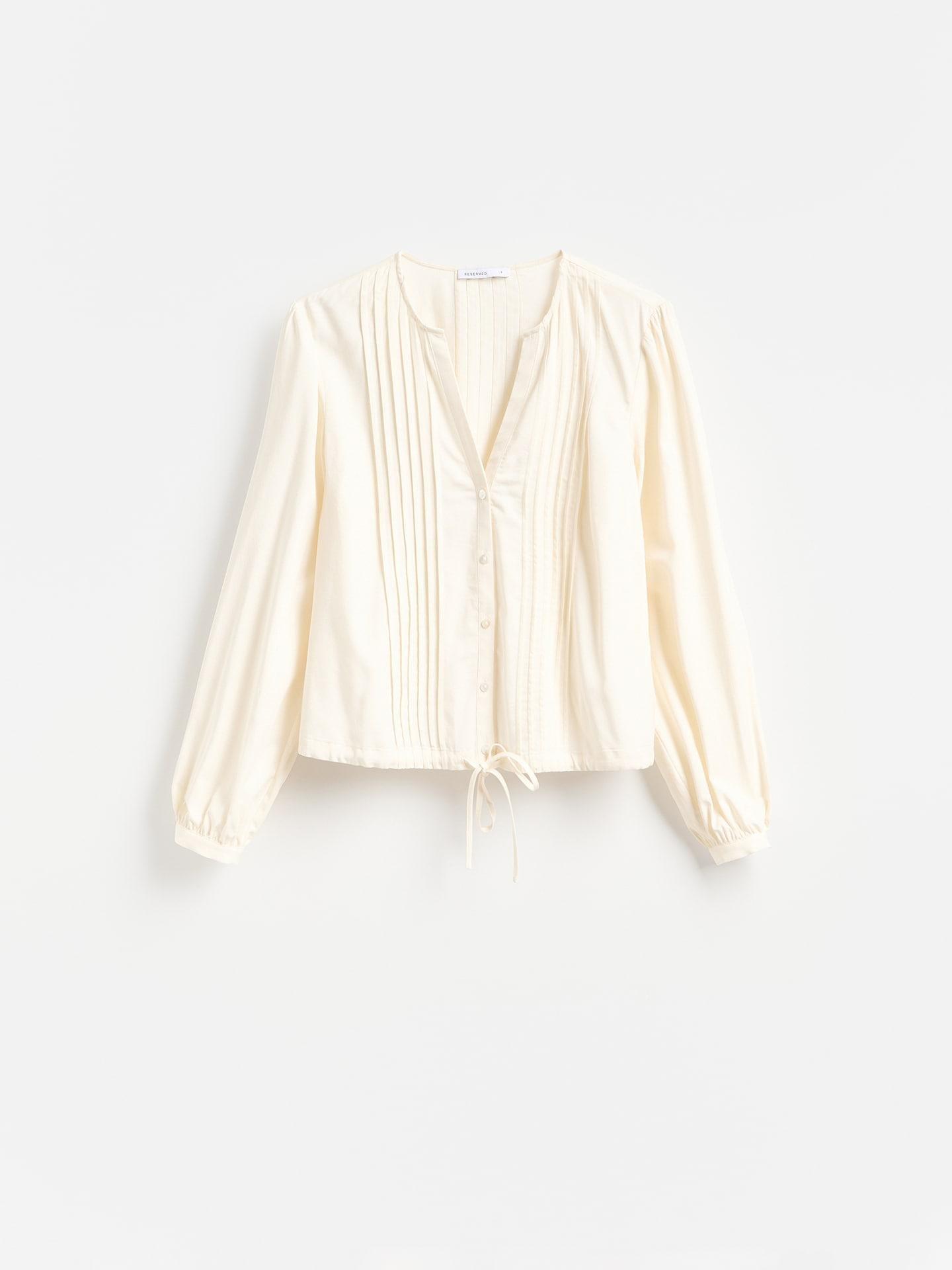 Cream Blouse With Pleats, Ivory, large image number 3