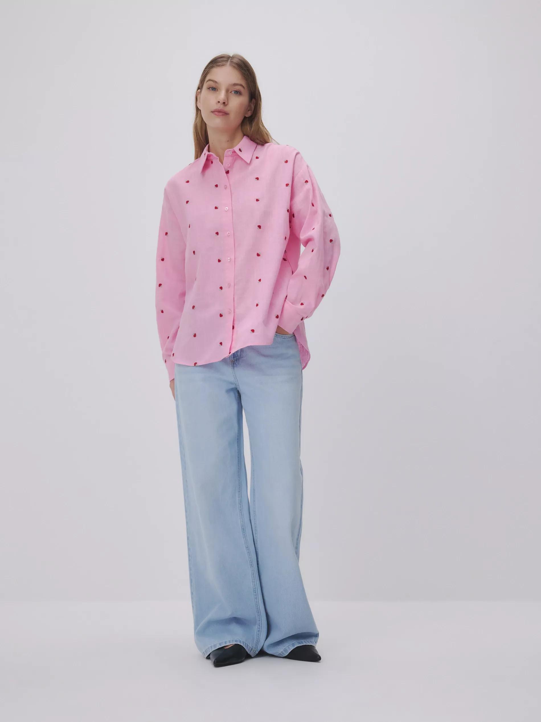 Hot Pink Shirt With Embroidered Embellishment, , large image number 0