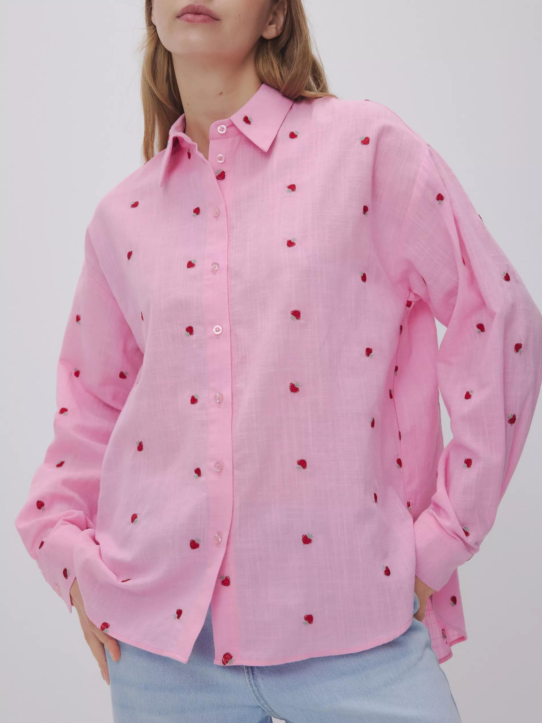 Hot Pink Shirt With Embroidered Embellishment, , large image number 1