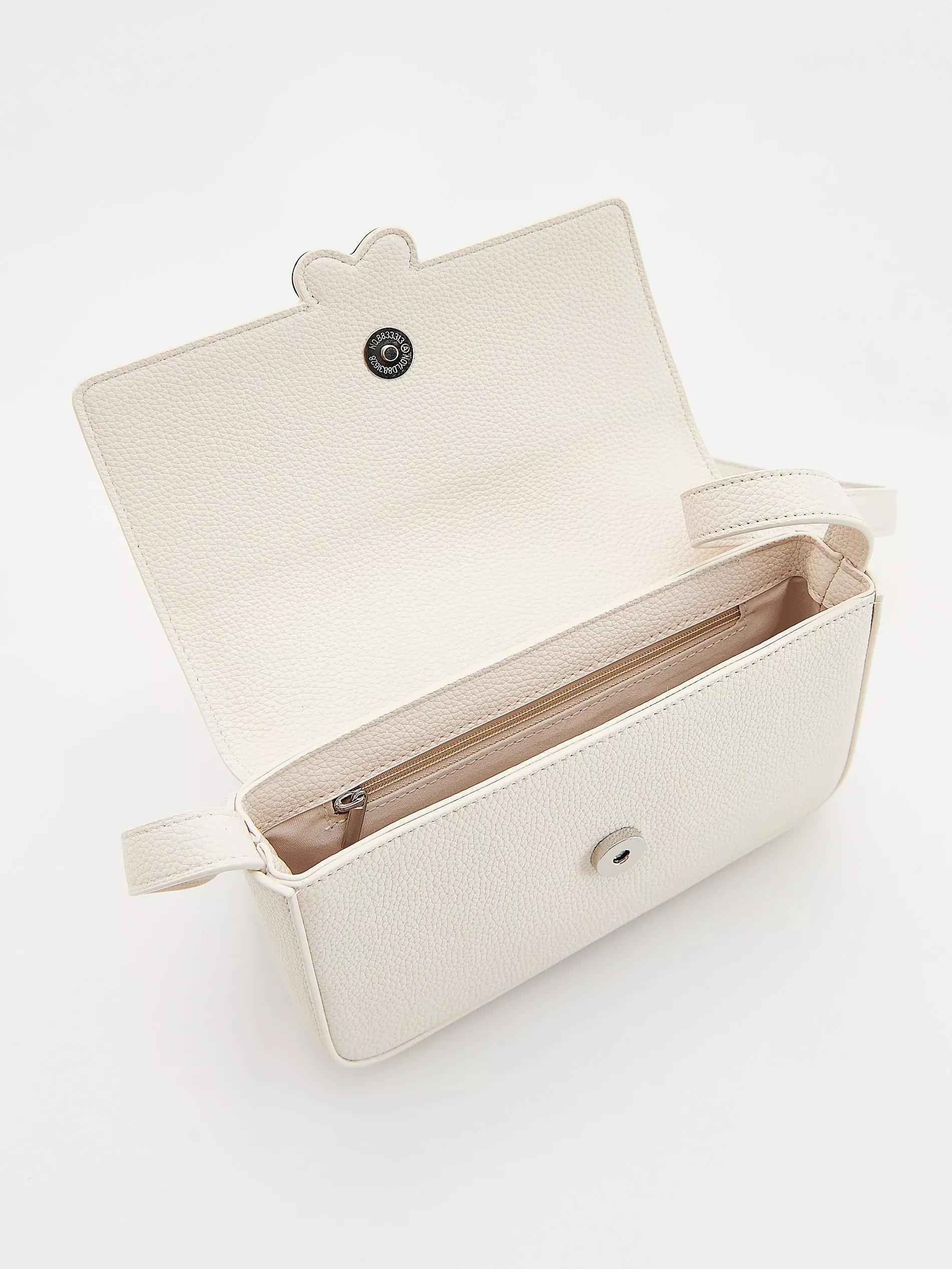 Cream Small Faux Leather Bag, Ivory, large image number 4