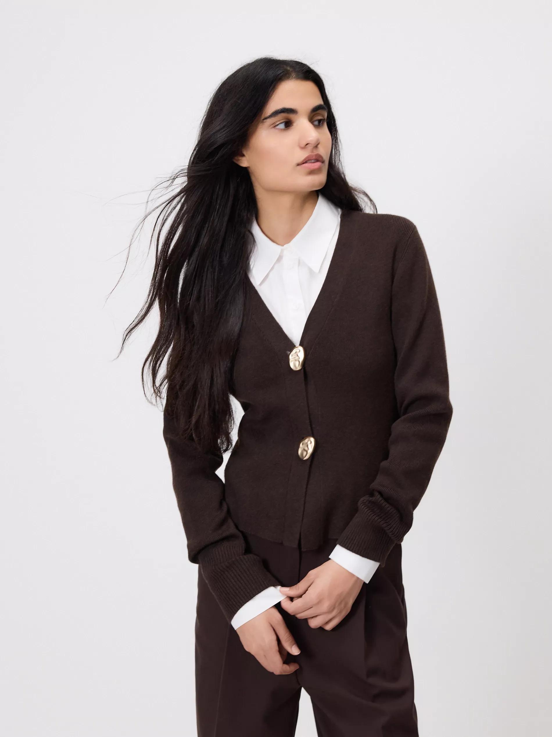 Brown Cardigan With Decorative Buttons, Brown, medium