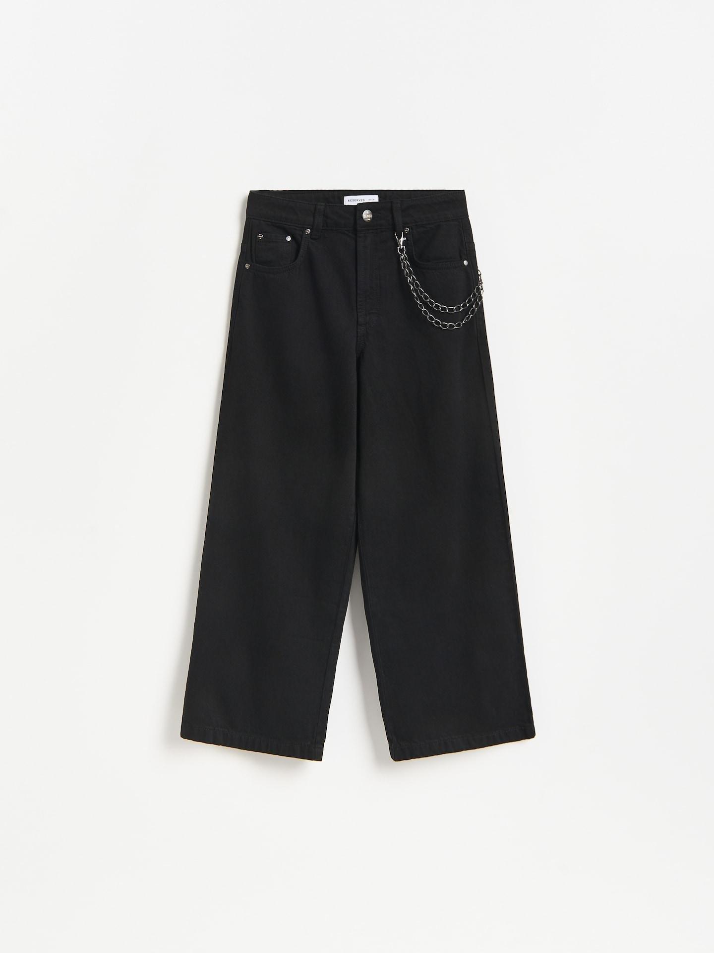 Black Wide-Leg Trousers With Chain, Black, medium