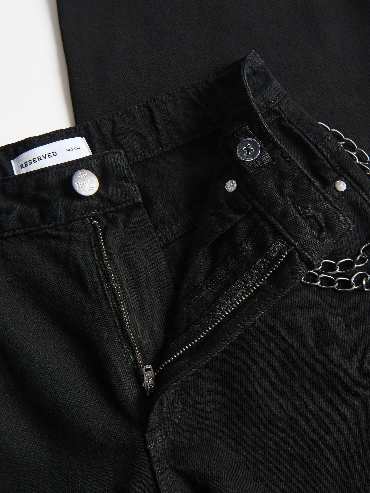 Black Wide-Leg Trousers With Chain, Black, medium