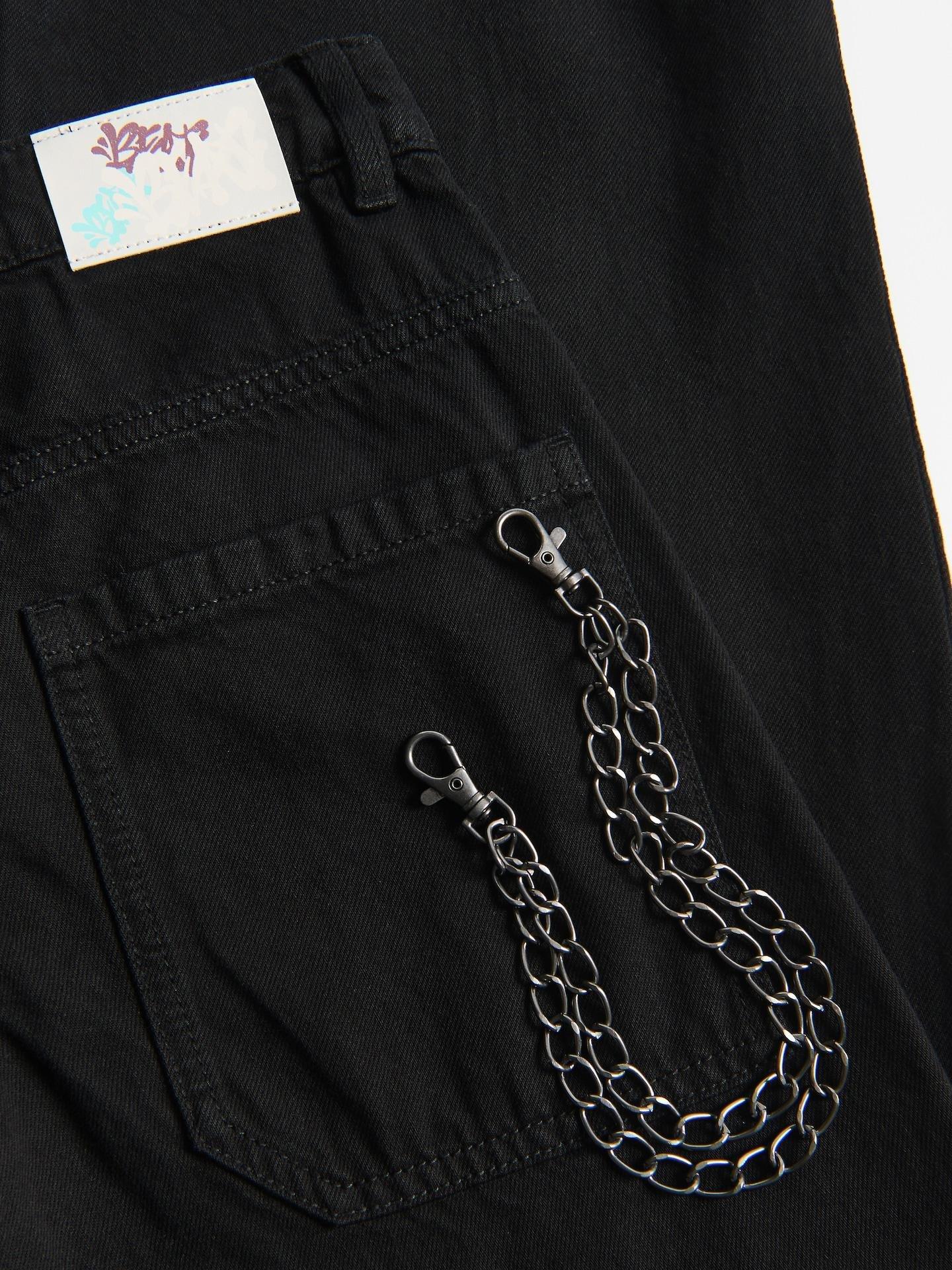 Black Wide-Leg Trousers With Chain, Black, medium