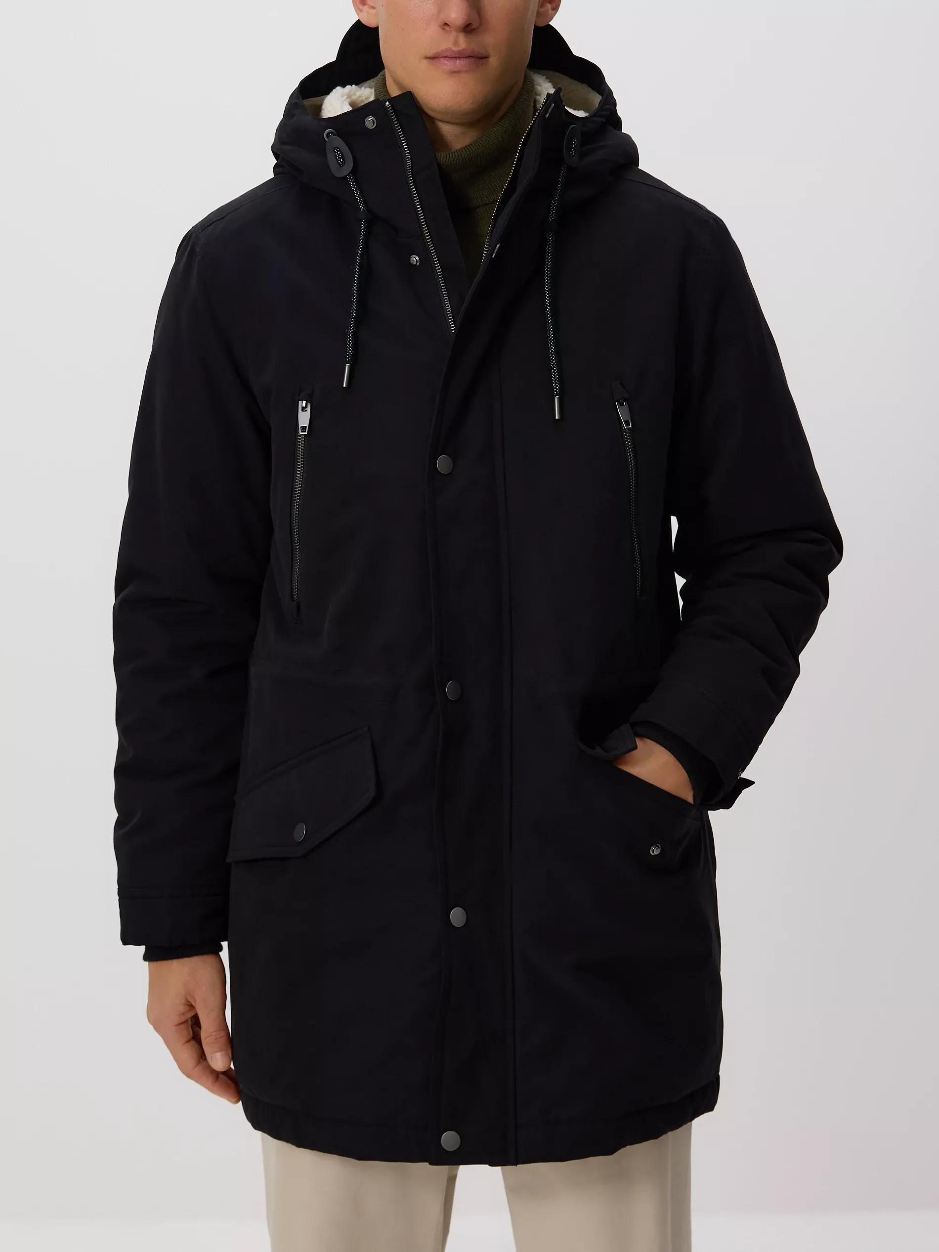 Black Long Parka With Hood, Black, large image number 0