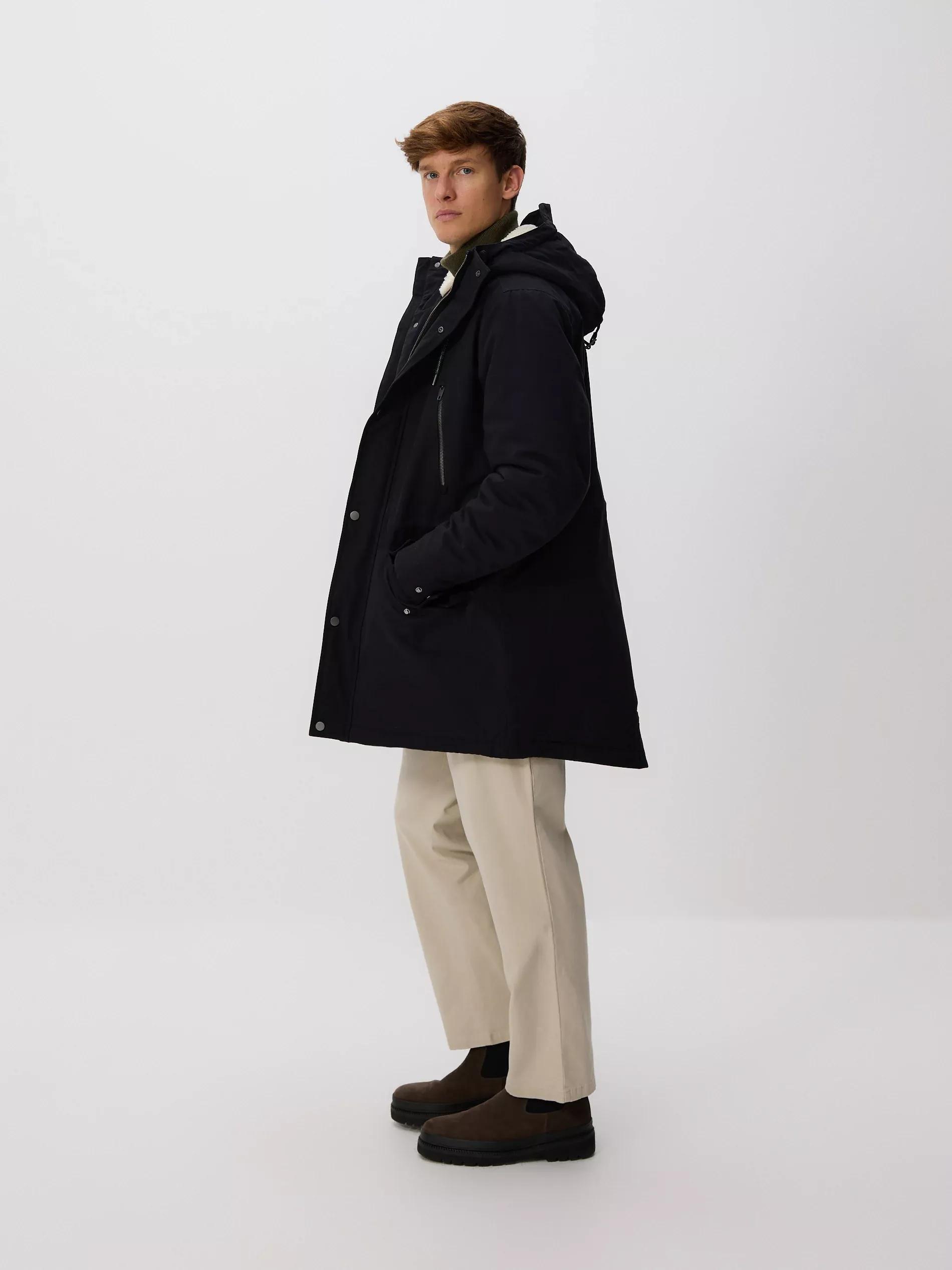 Black Long Parka With Hood, Black, medium