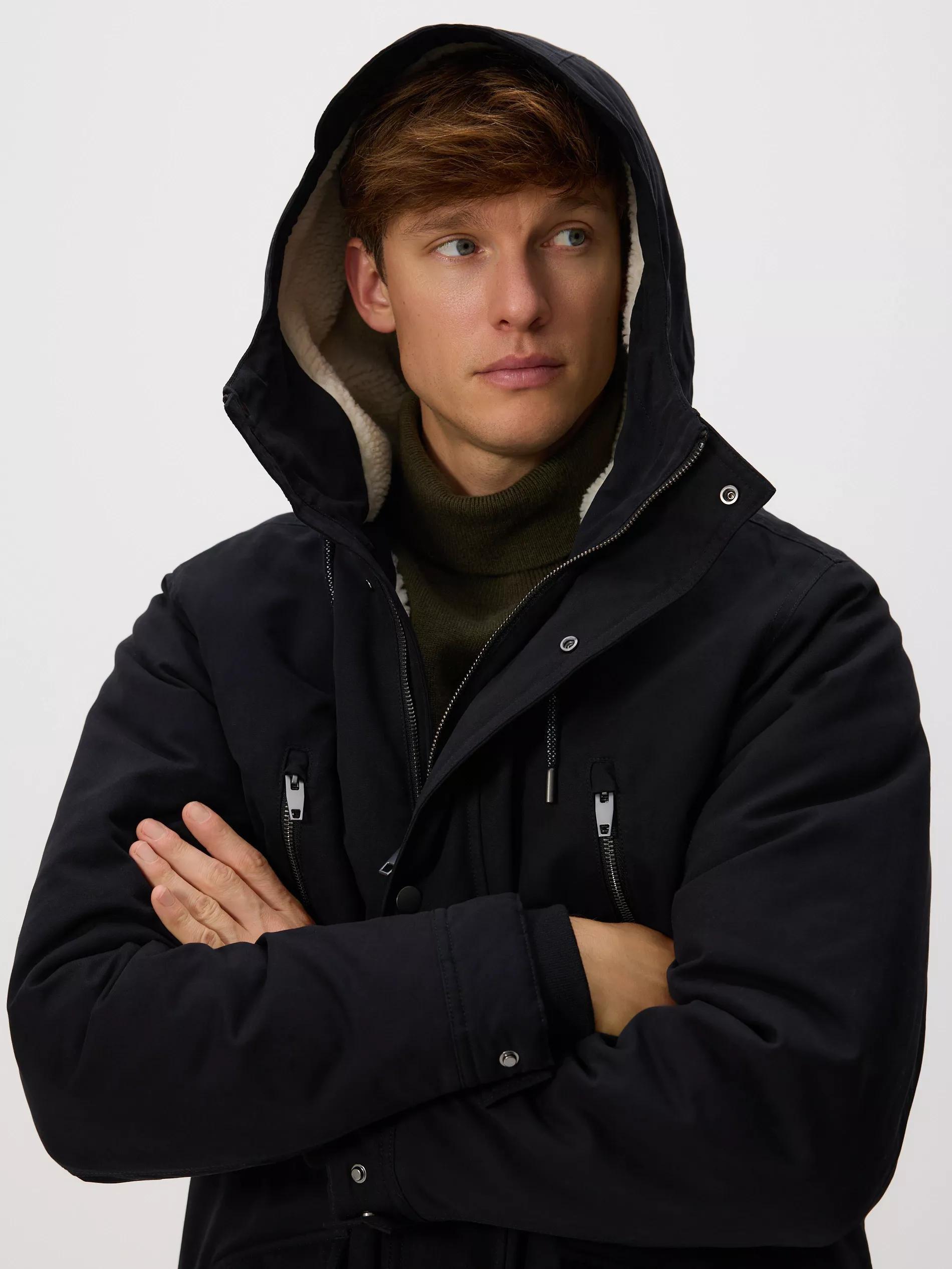 Black Long Parka With Hood, Black, large image number 2