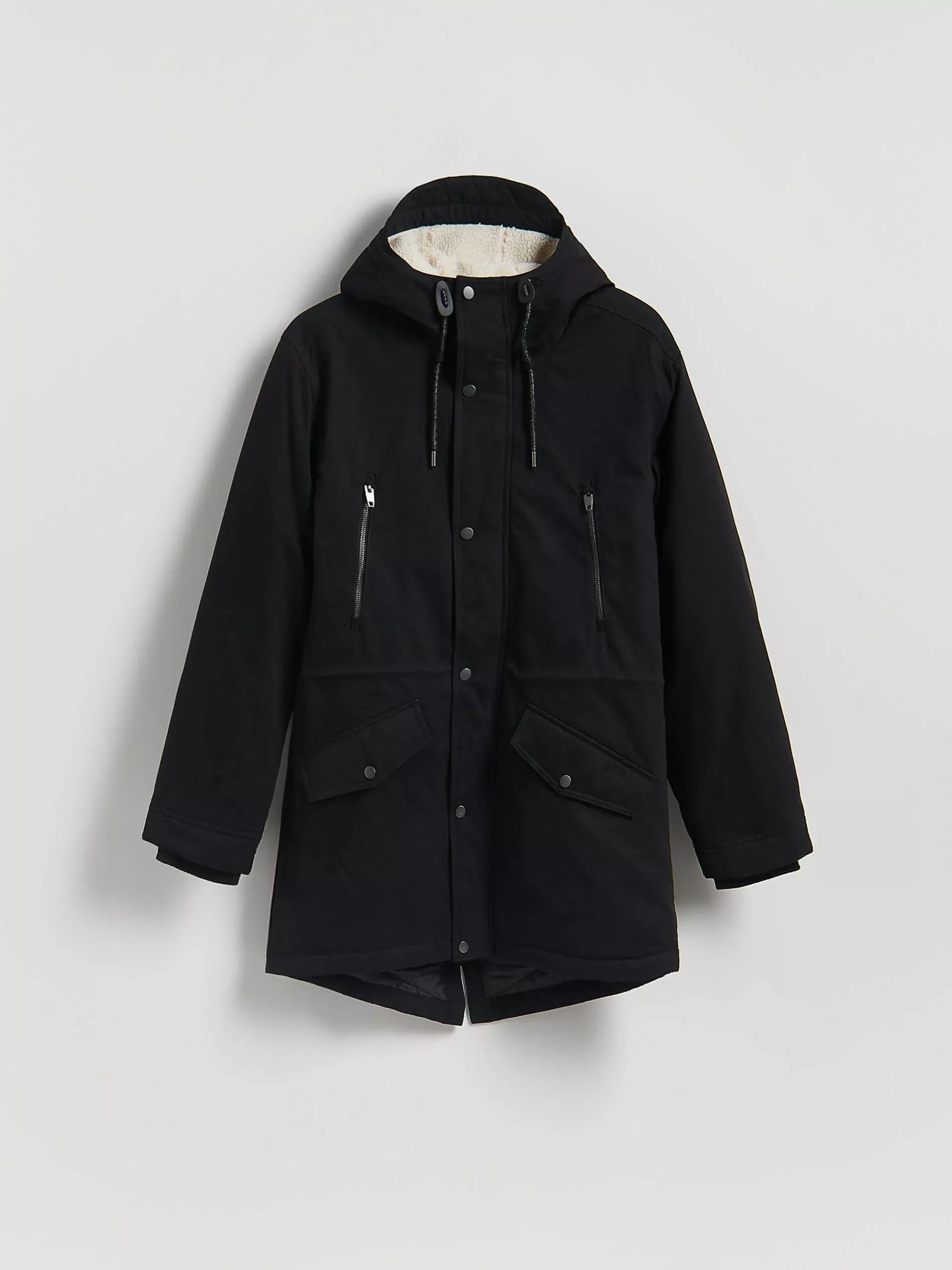 Black Long Parka With Hood, Black, large image number 4