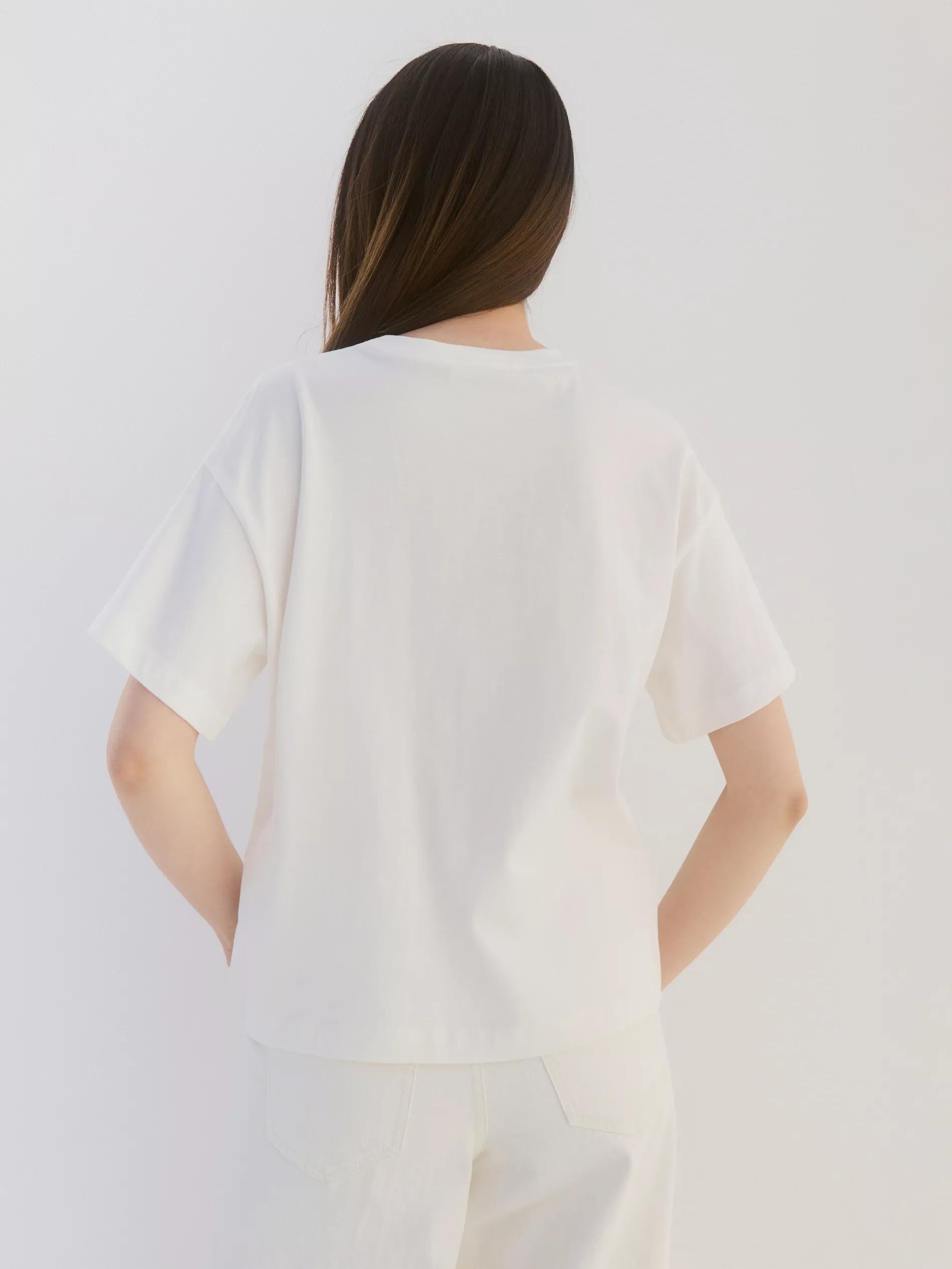 White Cotton T-Shirt With Print, Ivory, large image number 3