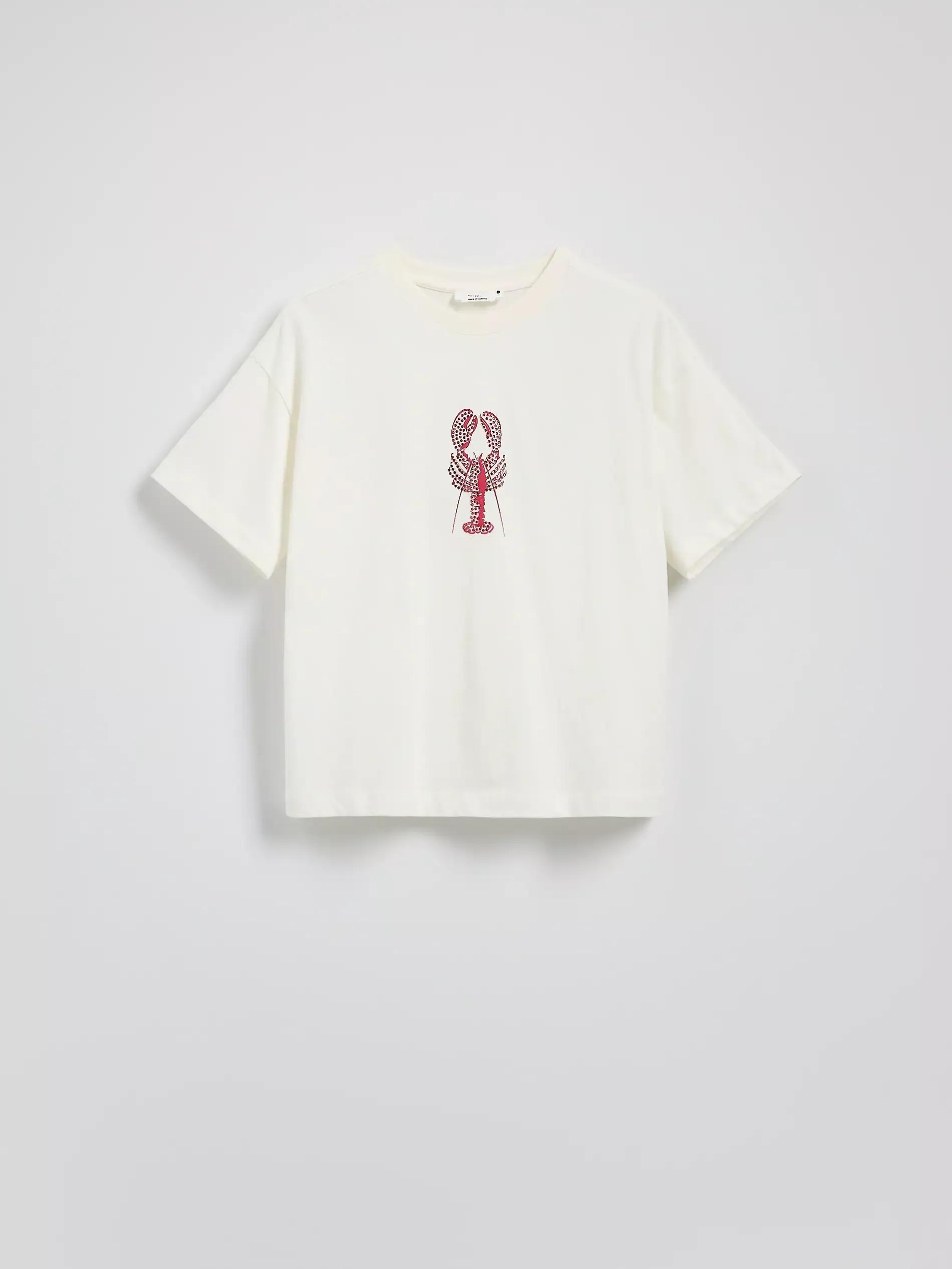 White Cotton T-Shirt With Print, Ivory, large image number 4