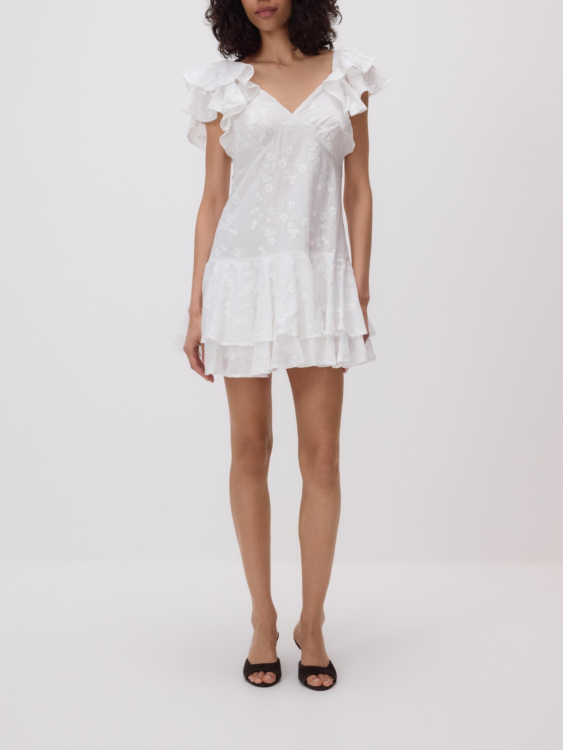 Cream Mini Dress With Embroidery, Ivory, large image number 2