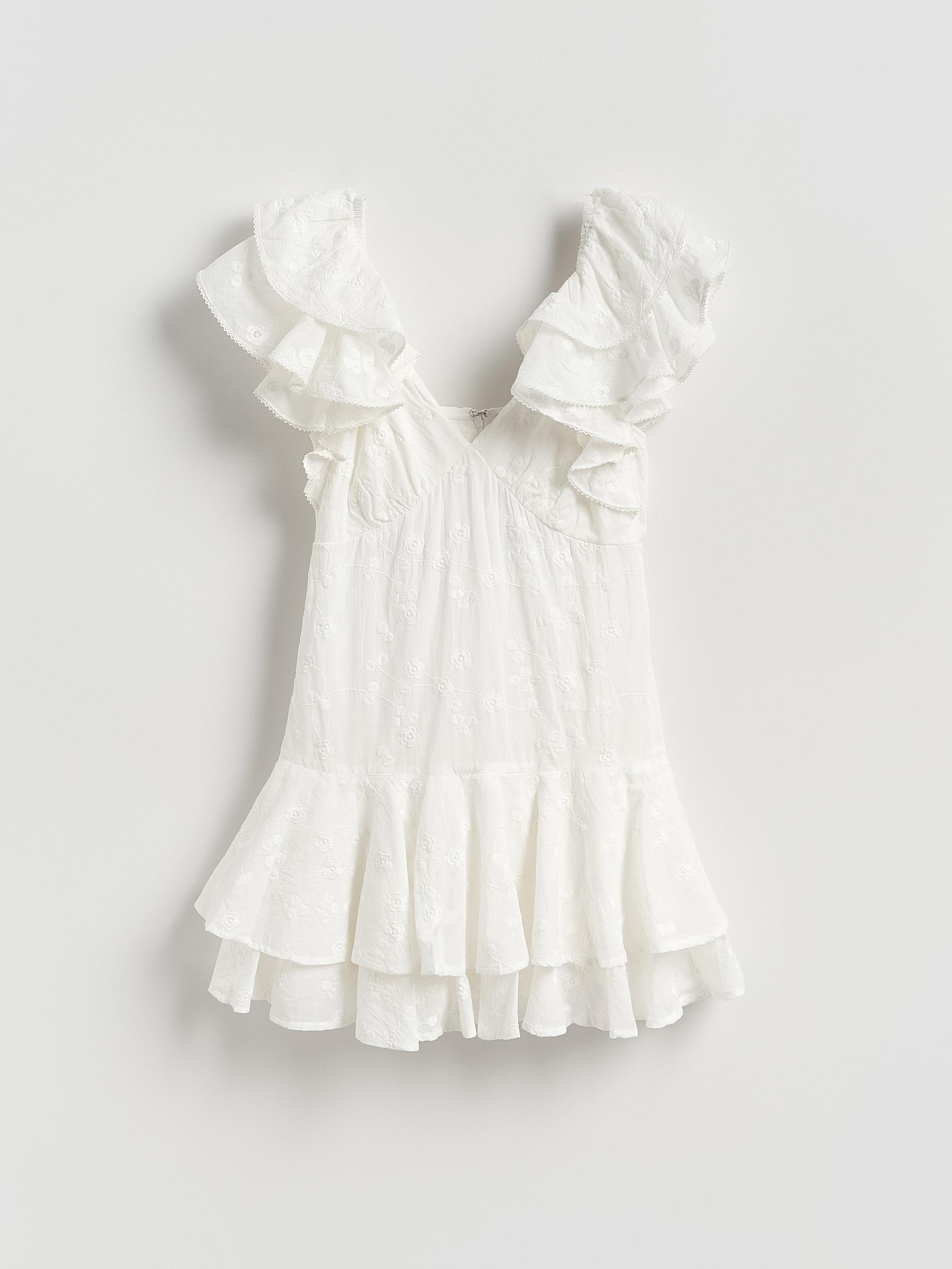 Cream Mini Dress With Embroidery, Ivory, large image number 4