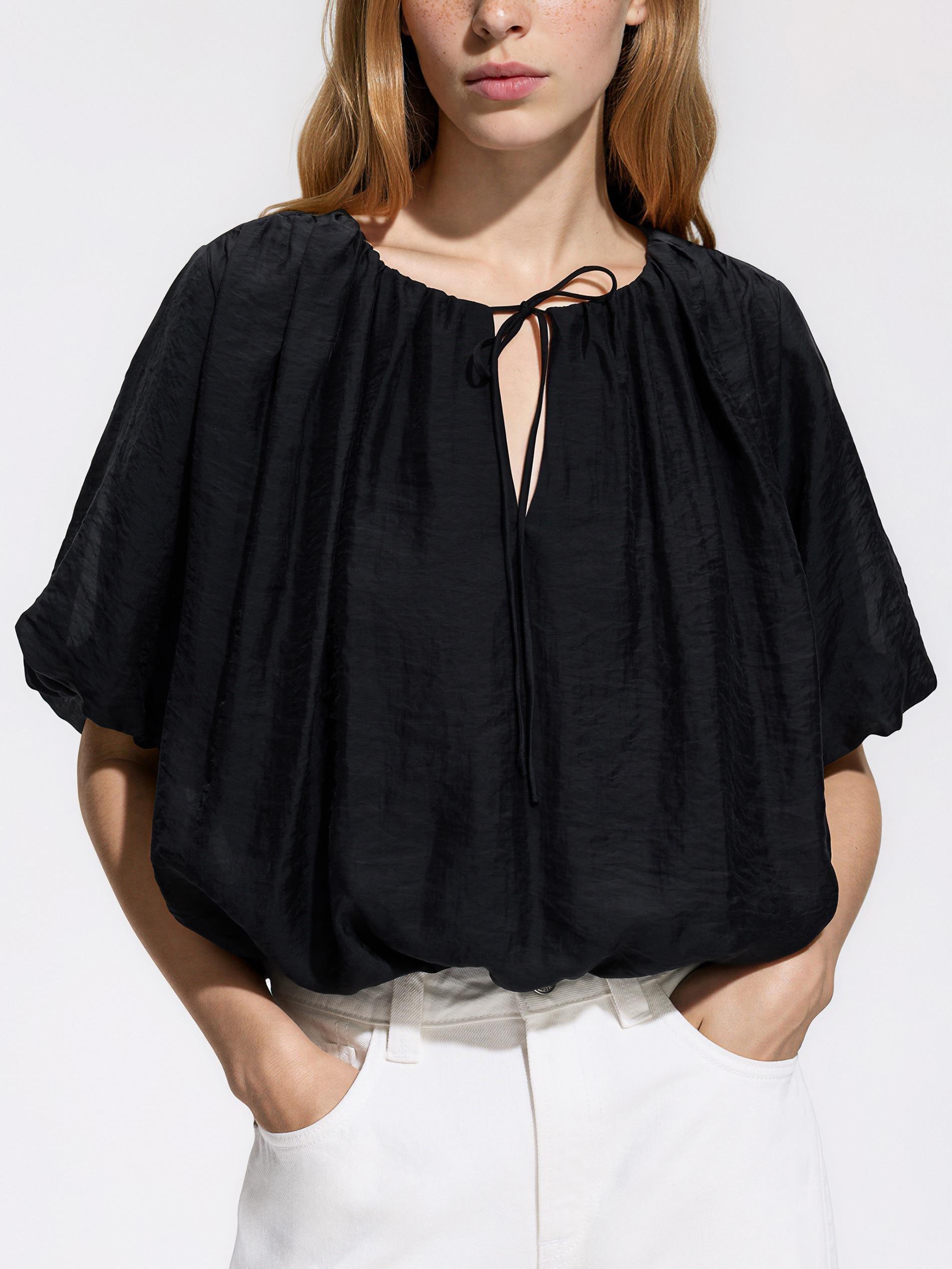 بلوزة لايوسيل خليط أسود, Black, medium