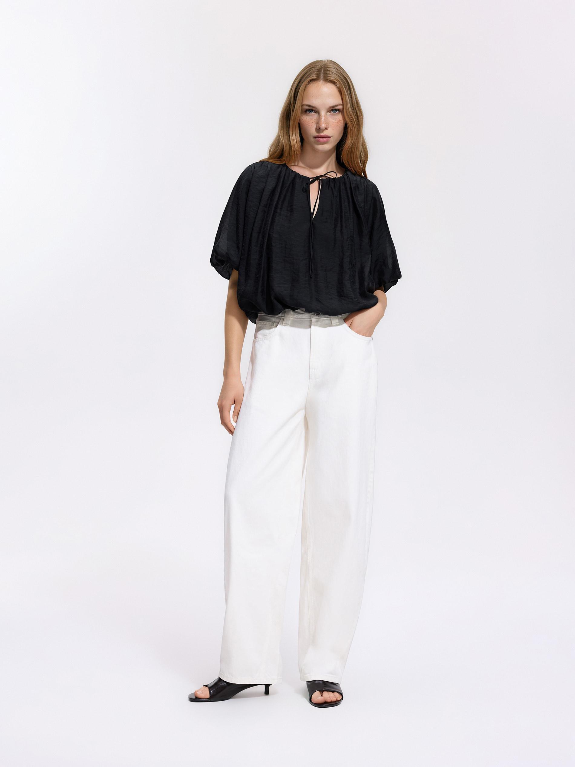 بلوزة لايوسيل خليط أسود, Black, medium