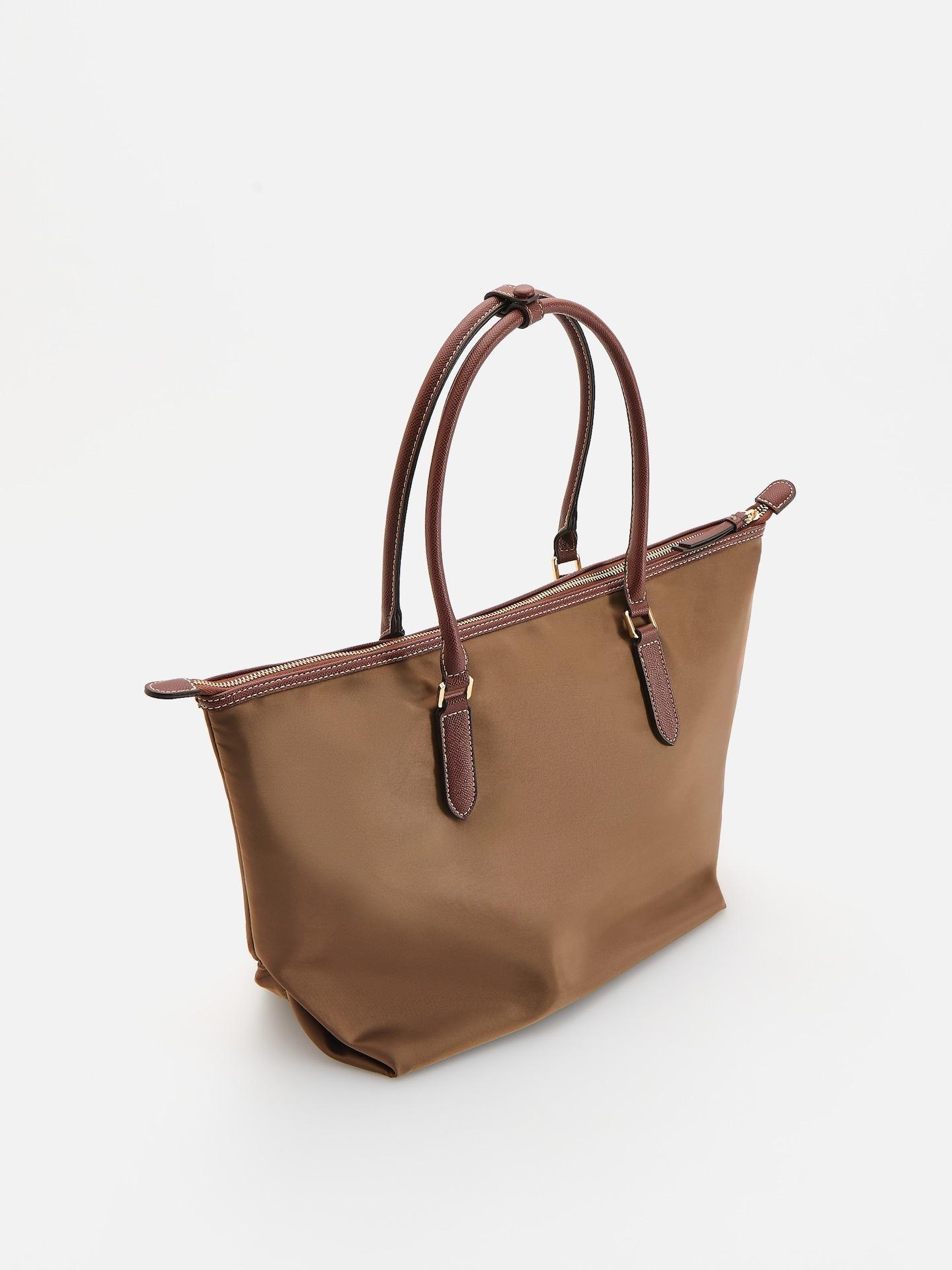 Gold Brown Fabric Shopper Bag, Brown, medium