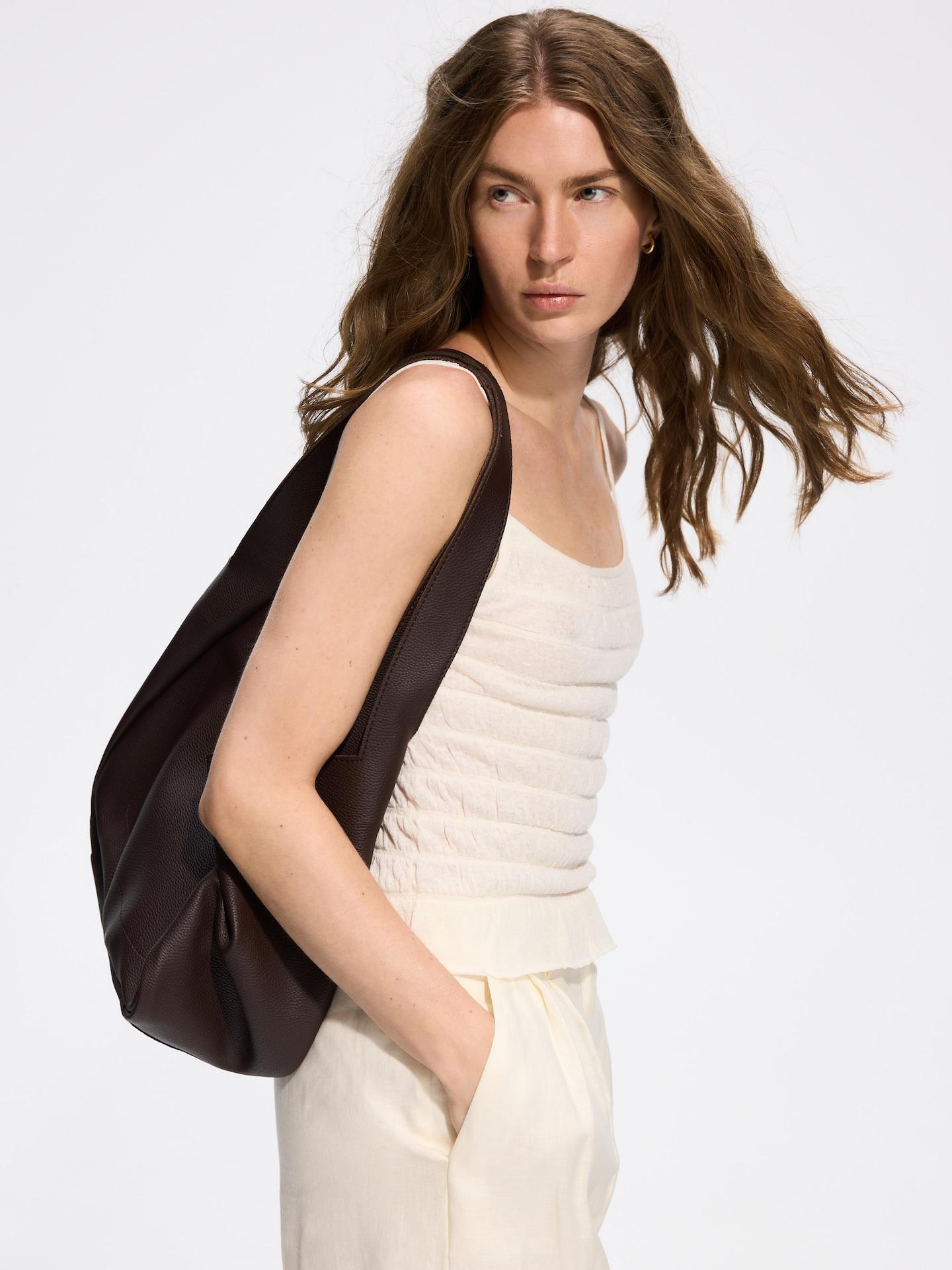 Brown Faux Leather Shopper Bag, Brown, large image number 1