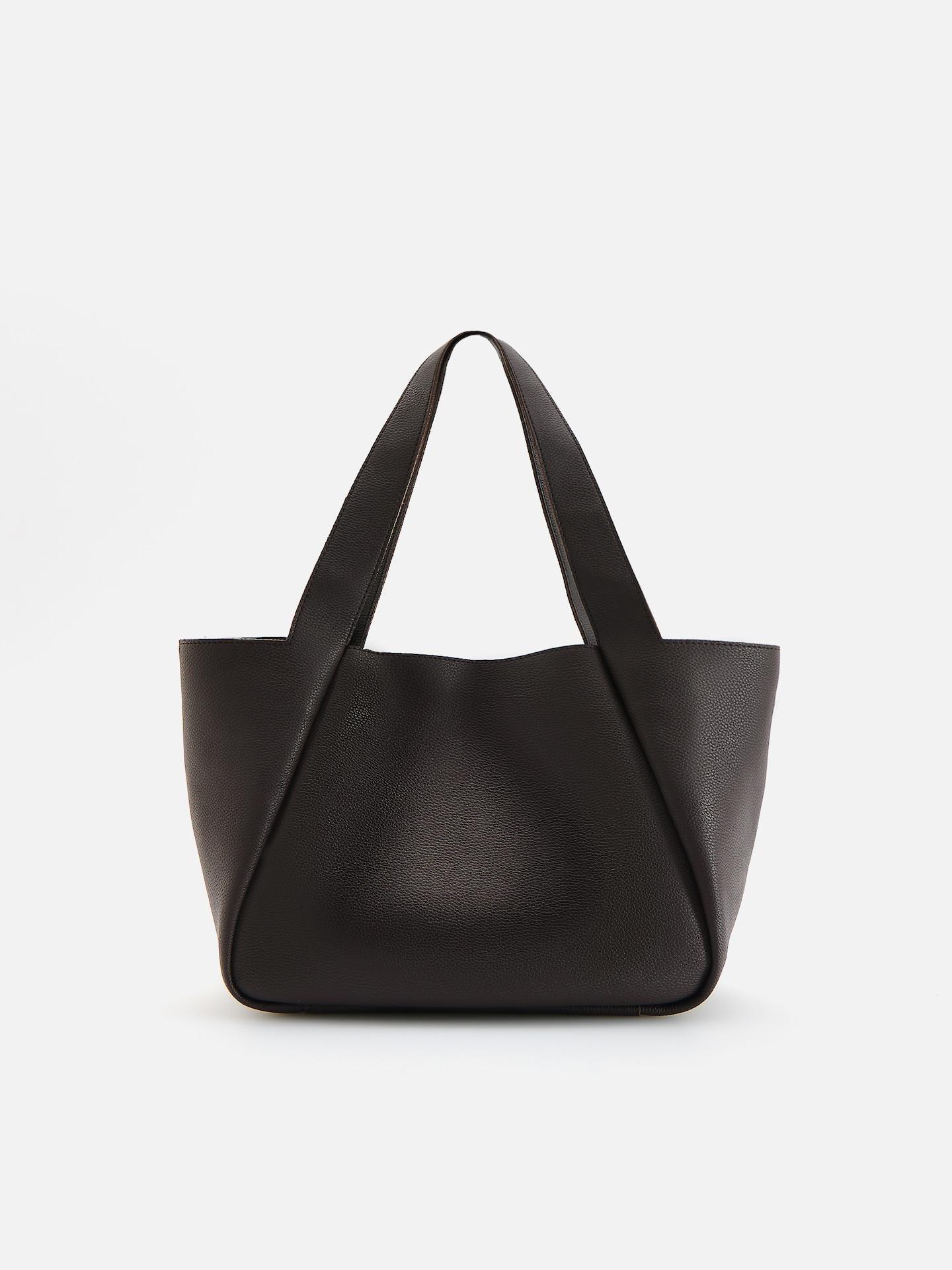 Brown Faux Leather Shopper Bag, Brown, large image number 2