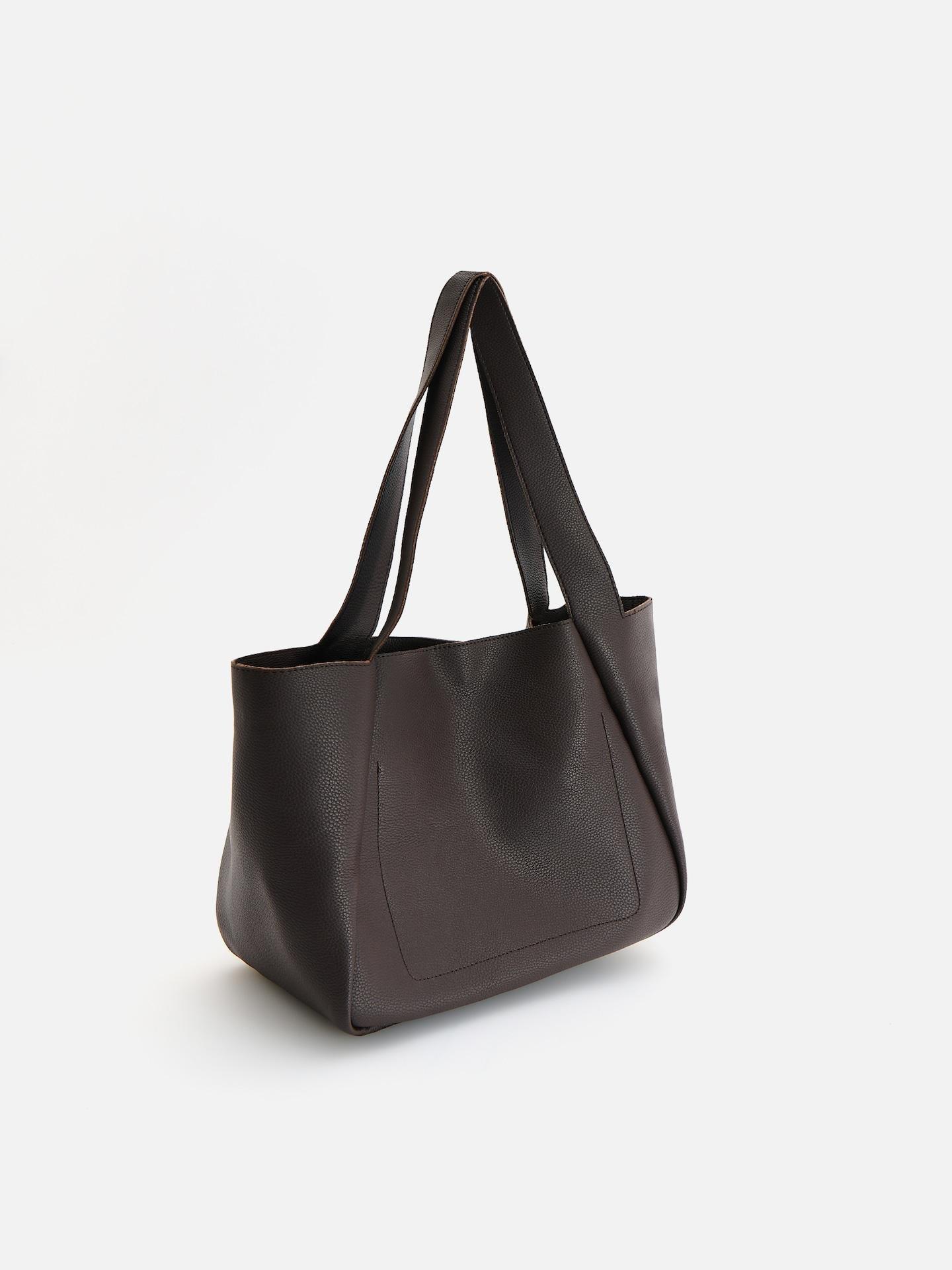 Brown Faux Leather Shopper Bag, Brown, large image number 3