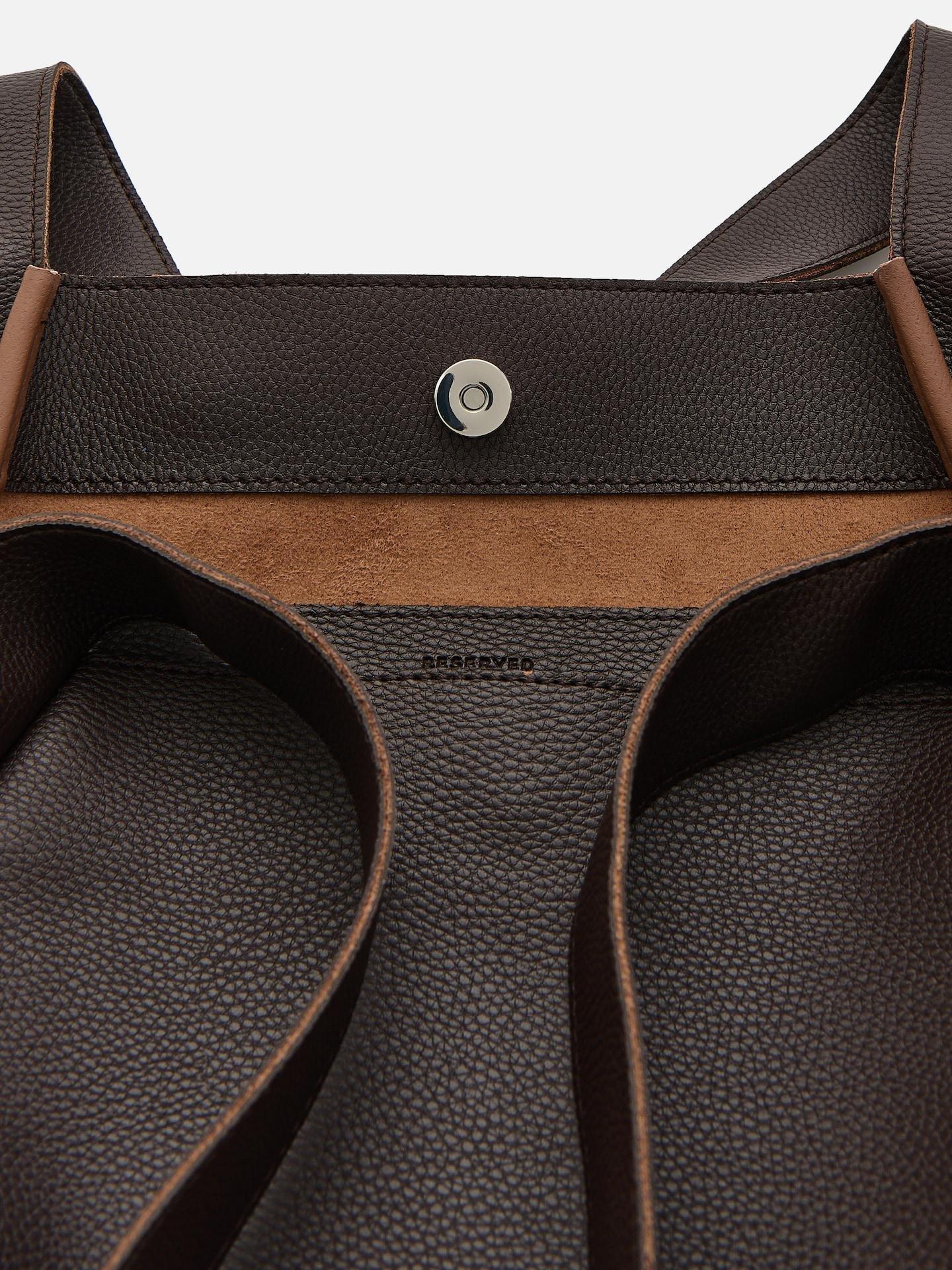 Brown Faux Leather Shopper Bag, Brown, large image number 4