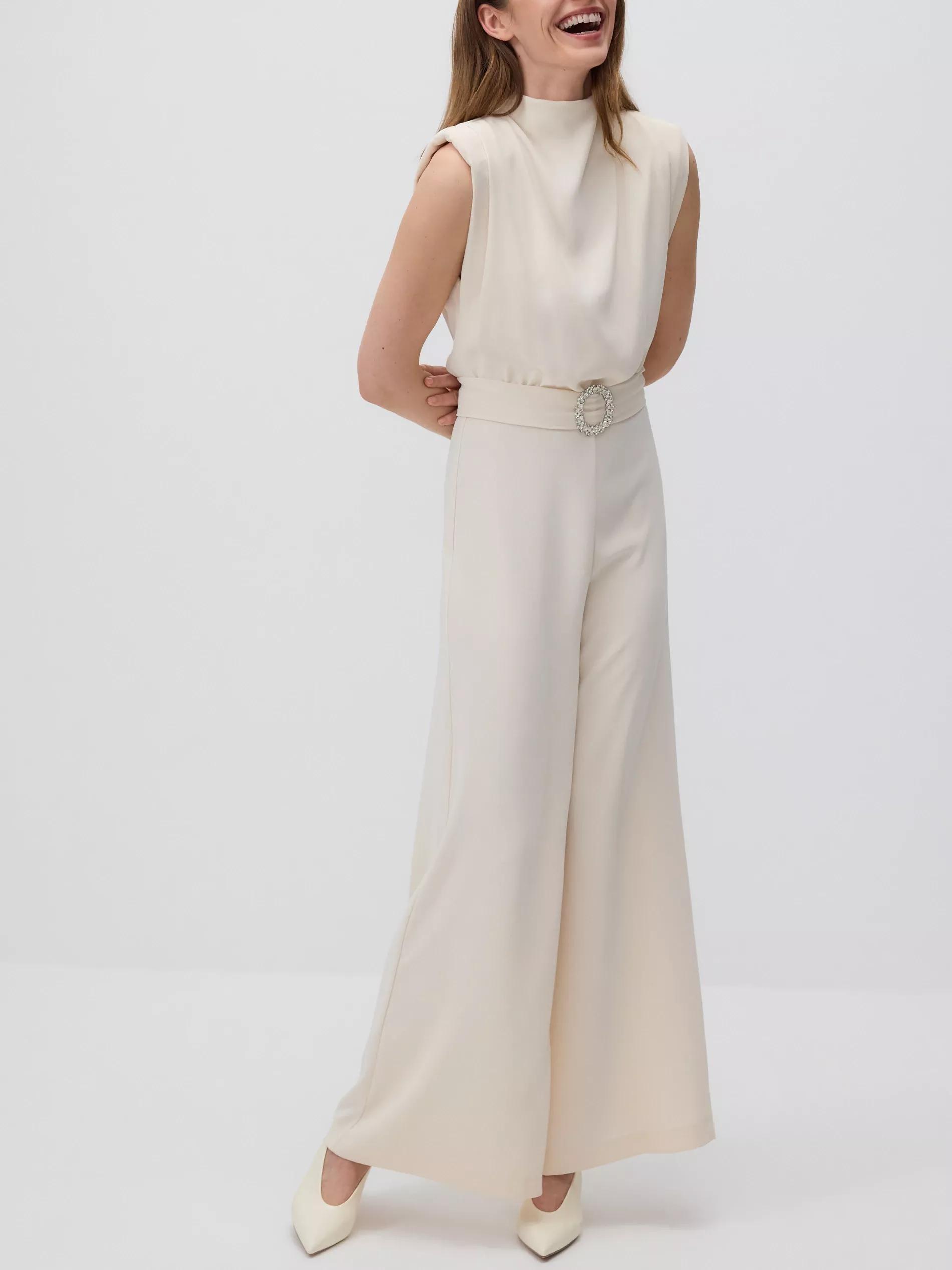 Cream Jumpsuit With Decorative Belt, , large image number 0