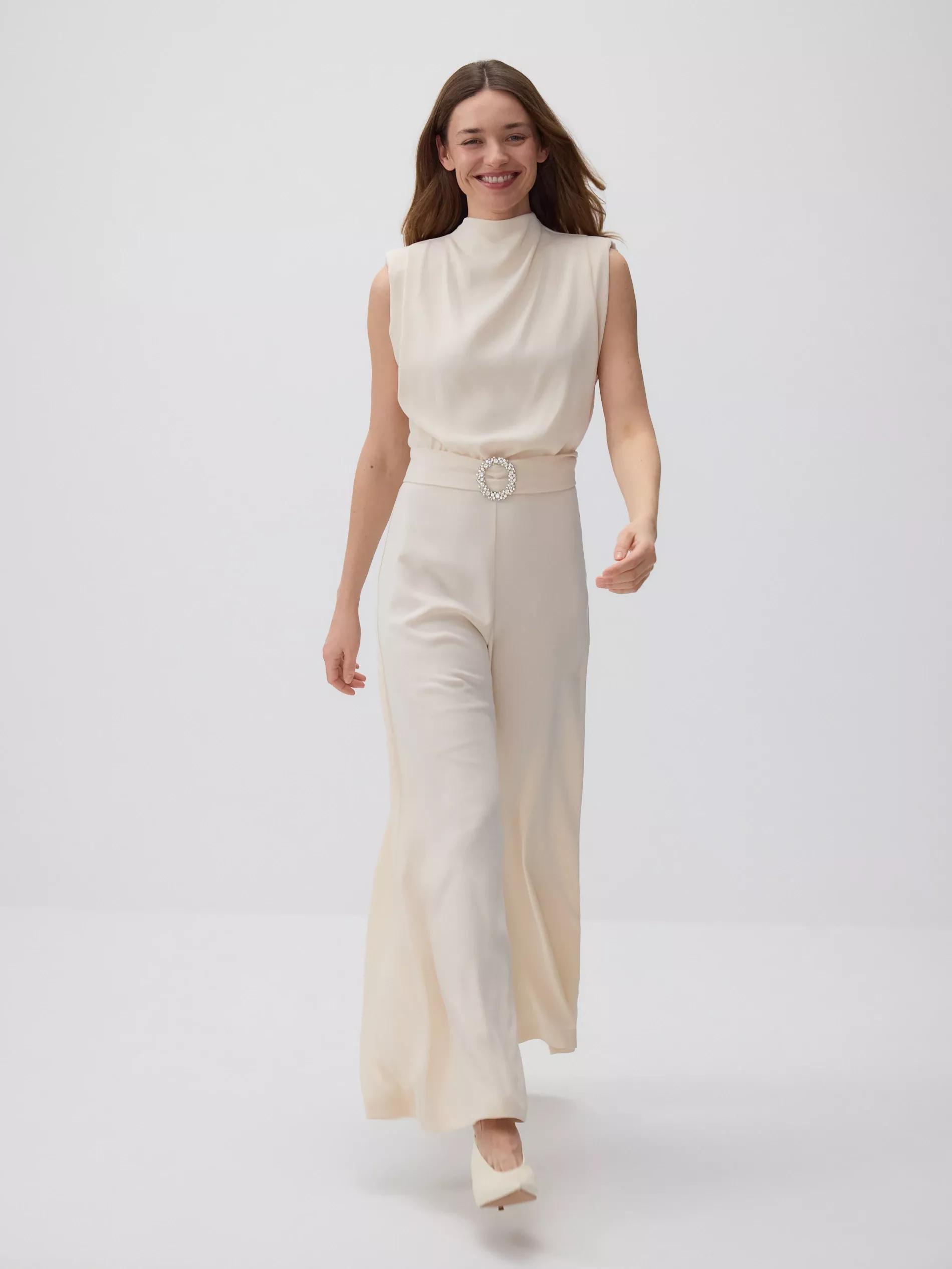 Cream Jumpsuit With Decorative Belt, , large image number 2