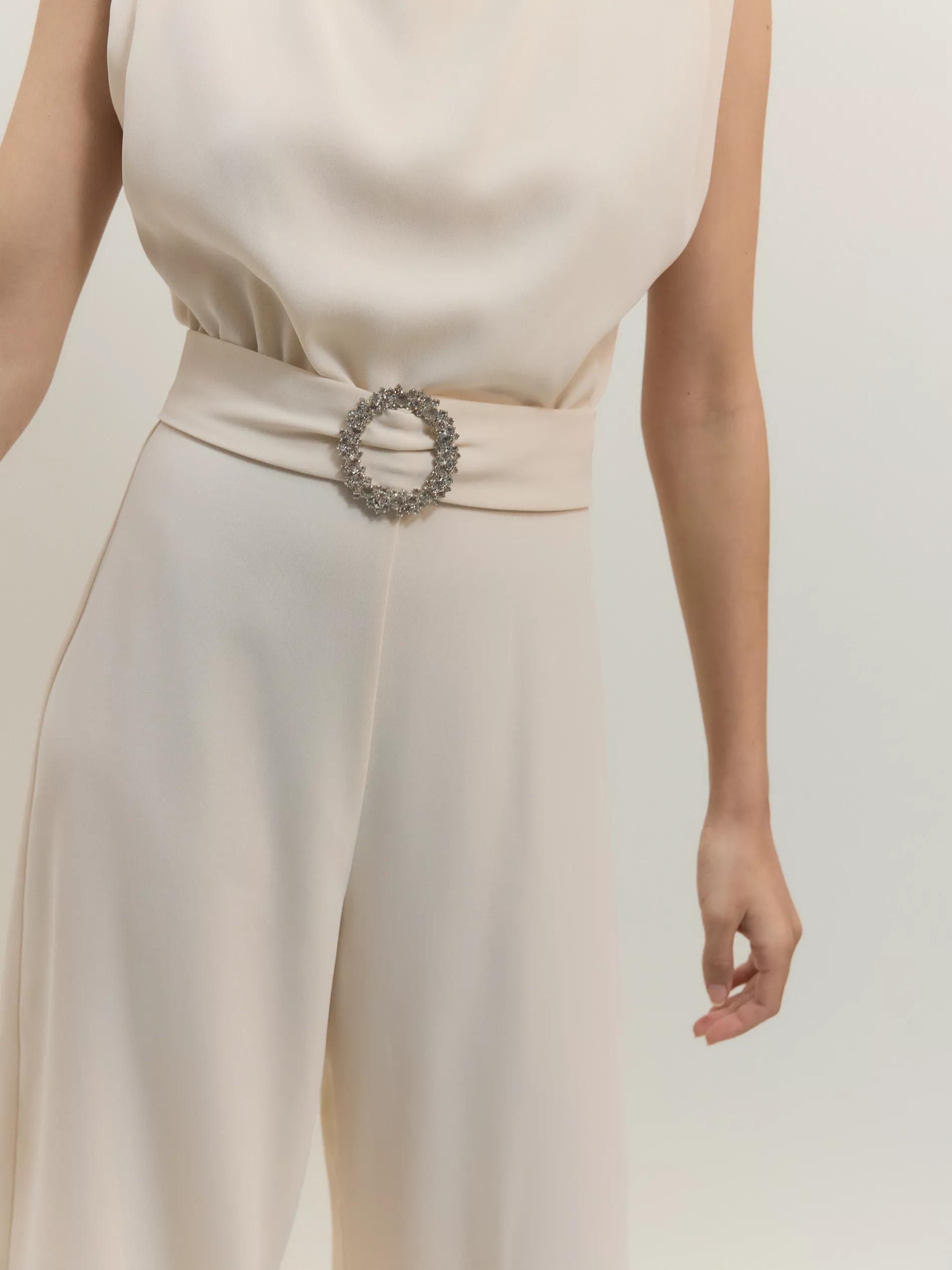 Cream Jumpsuit With Decorative Belt, , large image number 3