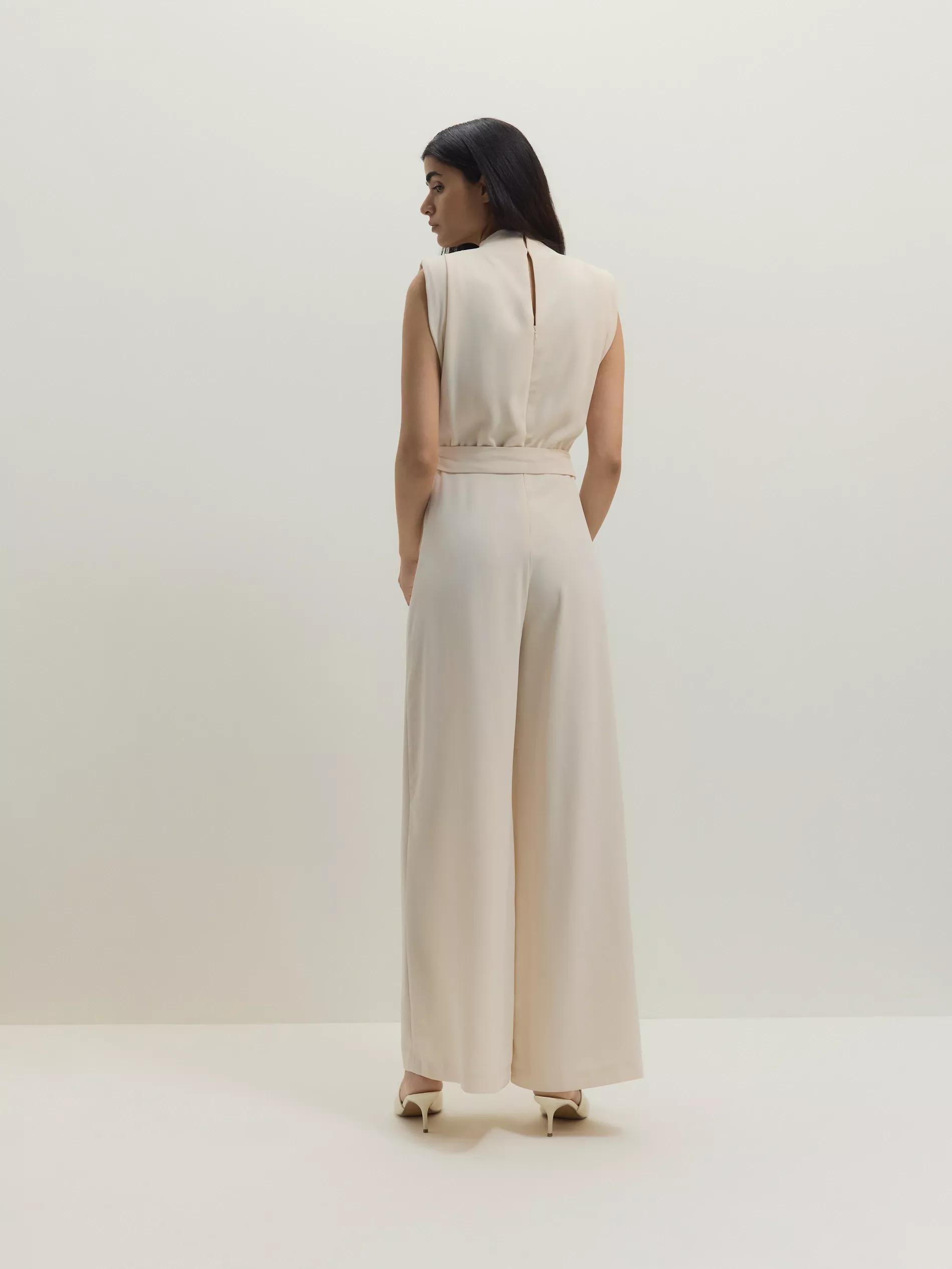 Cream Jumpsuit With Decorative Belt, , large image number 4