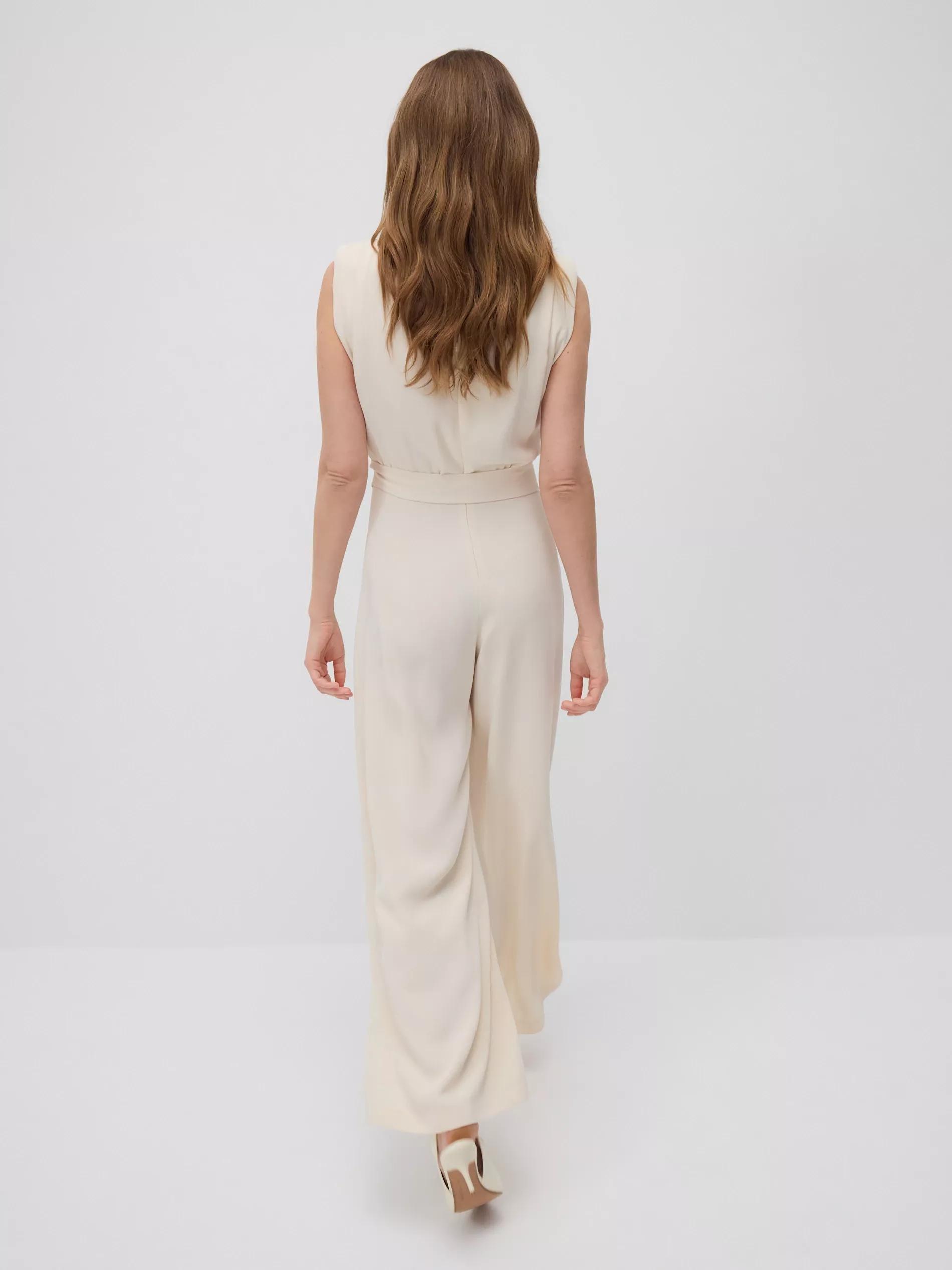 Cream Jumpsuit With Decorative Belt, , large image number 4