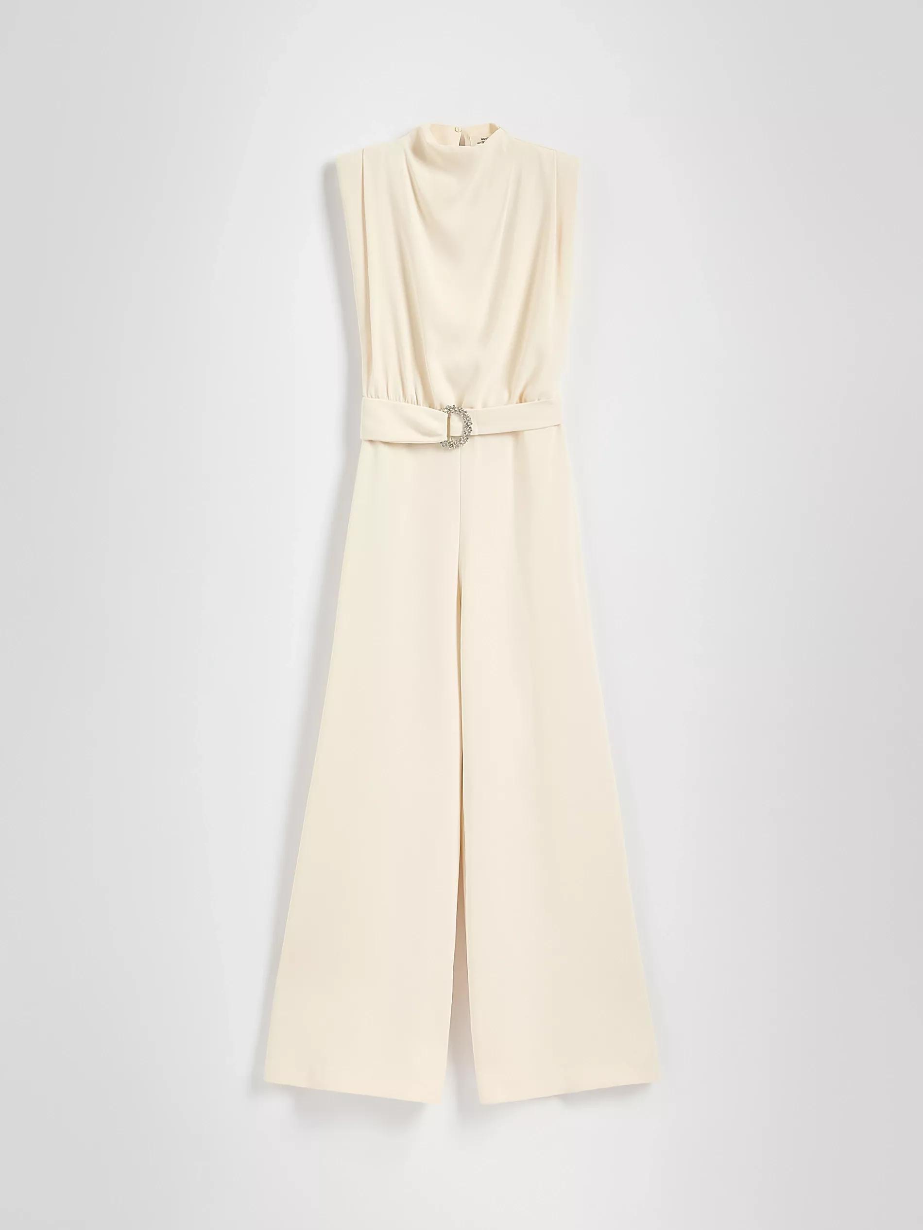 Cream Jumpsuit With Decorative Belt, , large image number 5