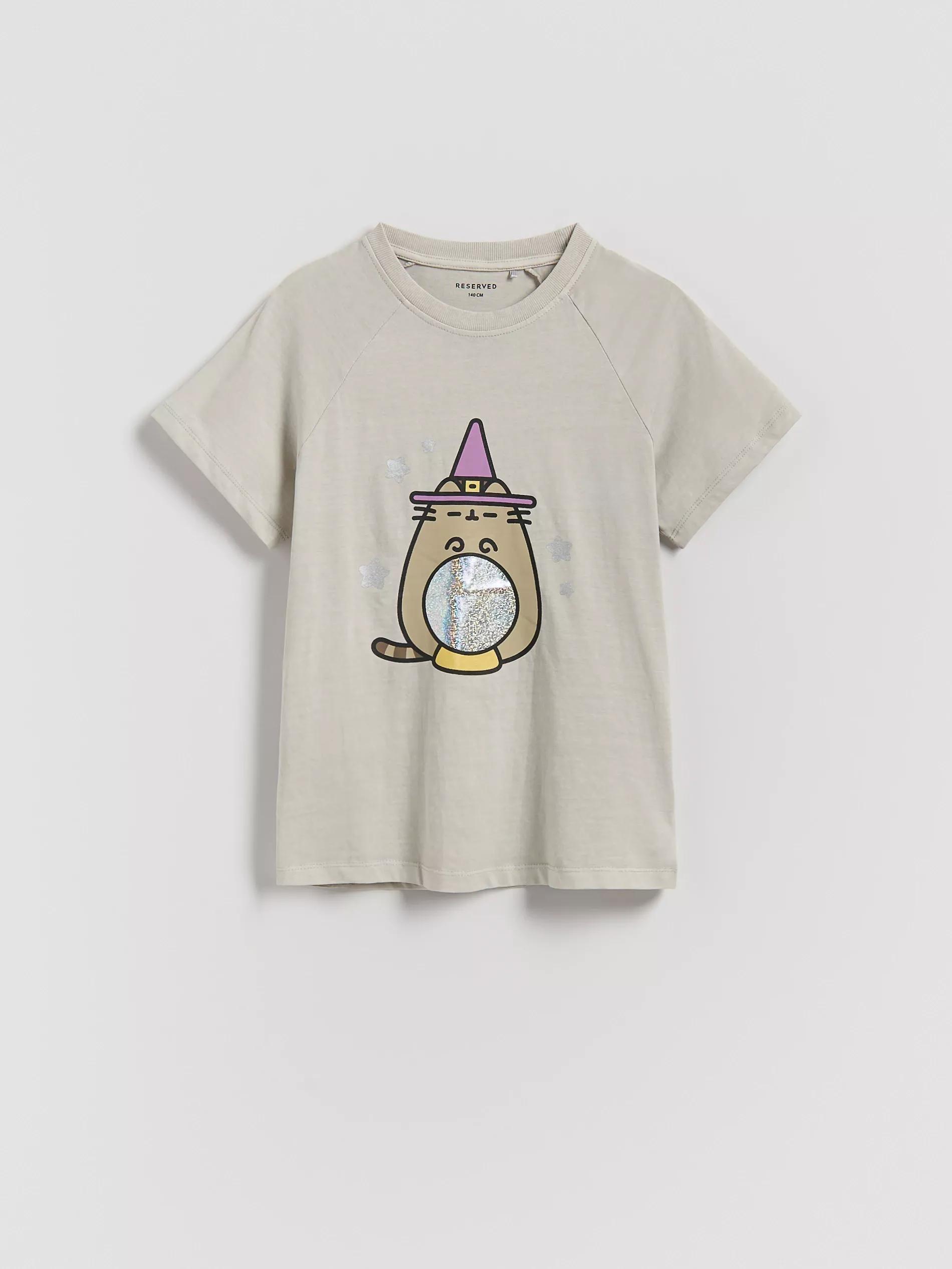 Grey T-Shirt With Pusheen Print, Kids Girls, Light grey, medium