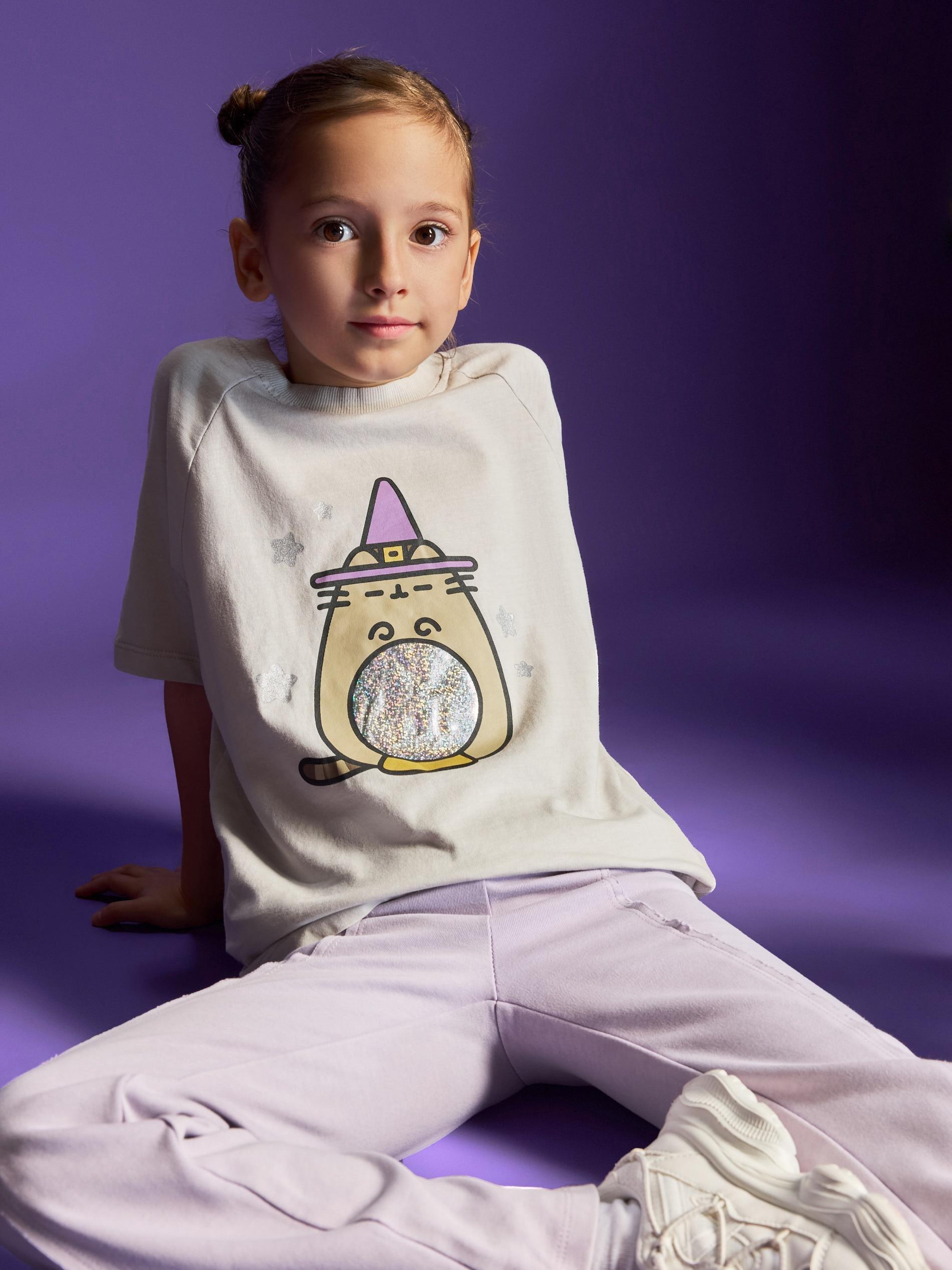 Grey T-Shirt With Pusheen Print, Kids Girls, Light grey, large image number 3