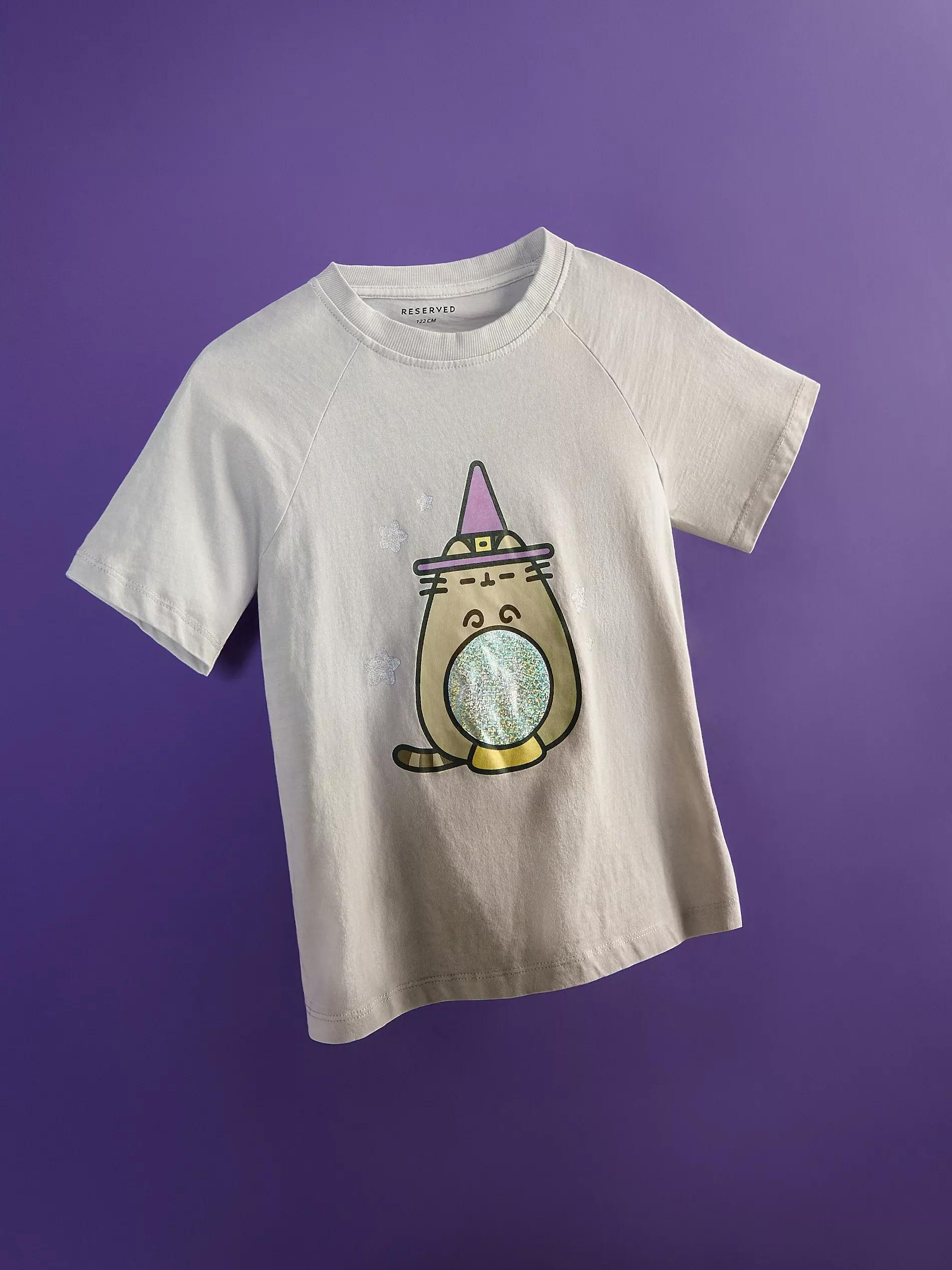 Grey T-Shirt With Pusheen Print, Kids Girls, Light grey, large image number 4
