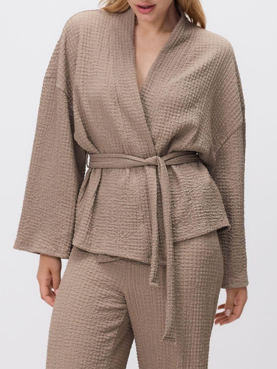 Beige Jacket With Tie Belt, , medium