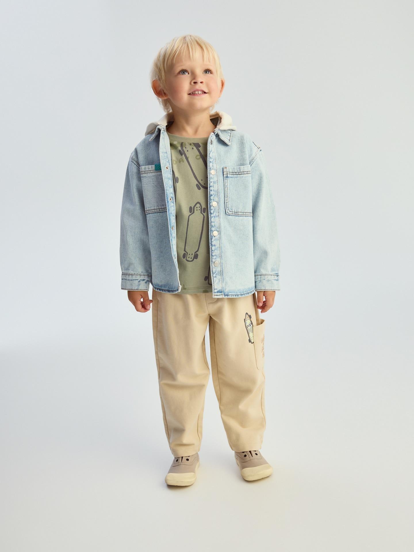Beige Cotton Trousers With Print, Ivory, large image number 3