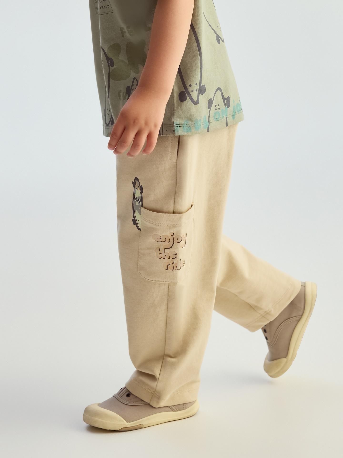 Beige Cotton Trousers With Print, Ivory, large image number 4
