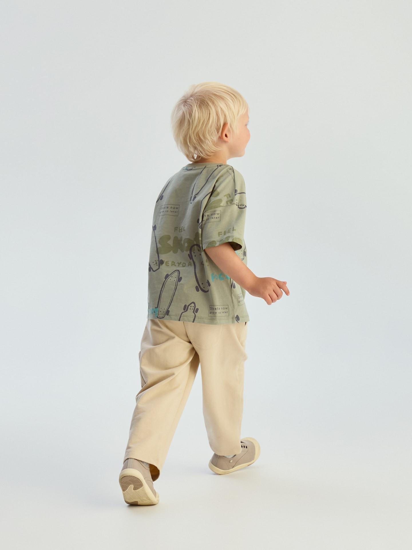 Beige Cotton Trousers With Print, Ivory, large image number 5