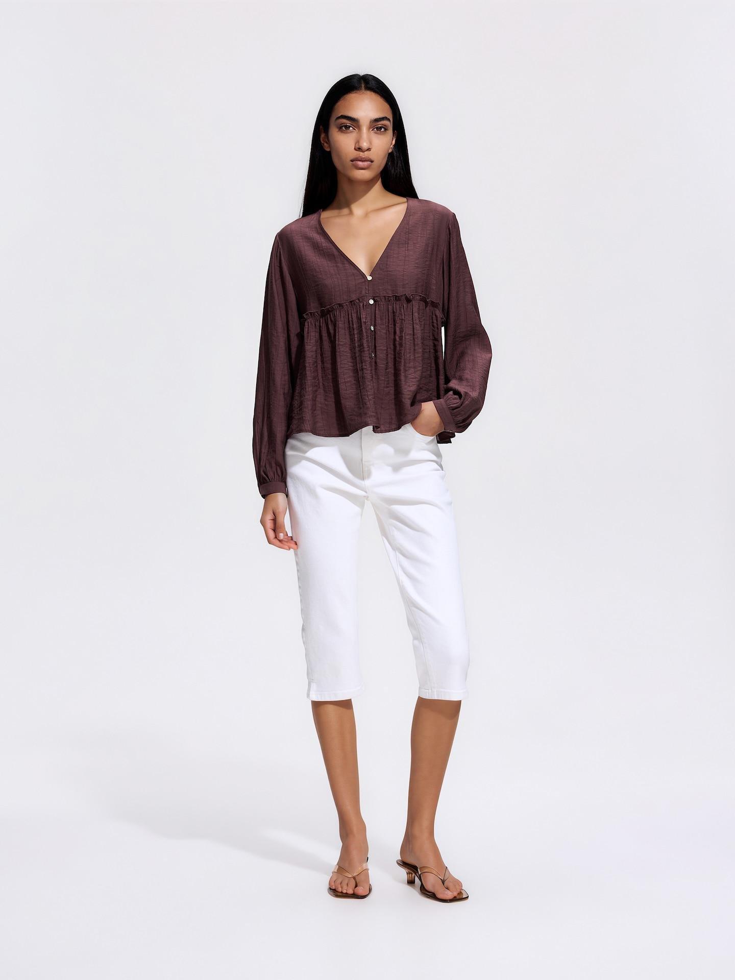 Brown Viscose Blend Blouse, Brown, large image number 1
