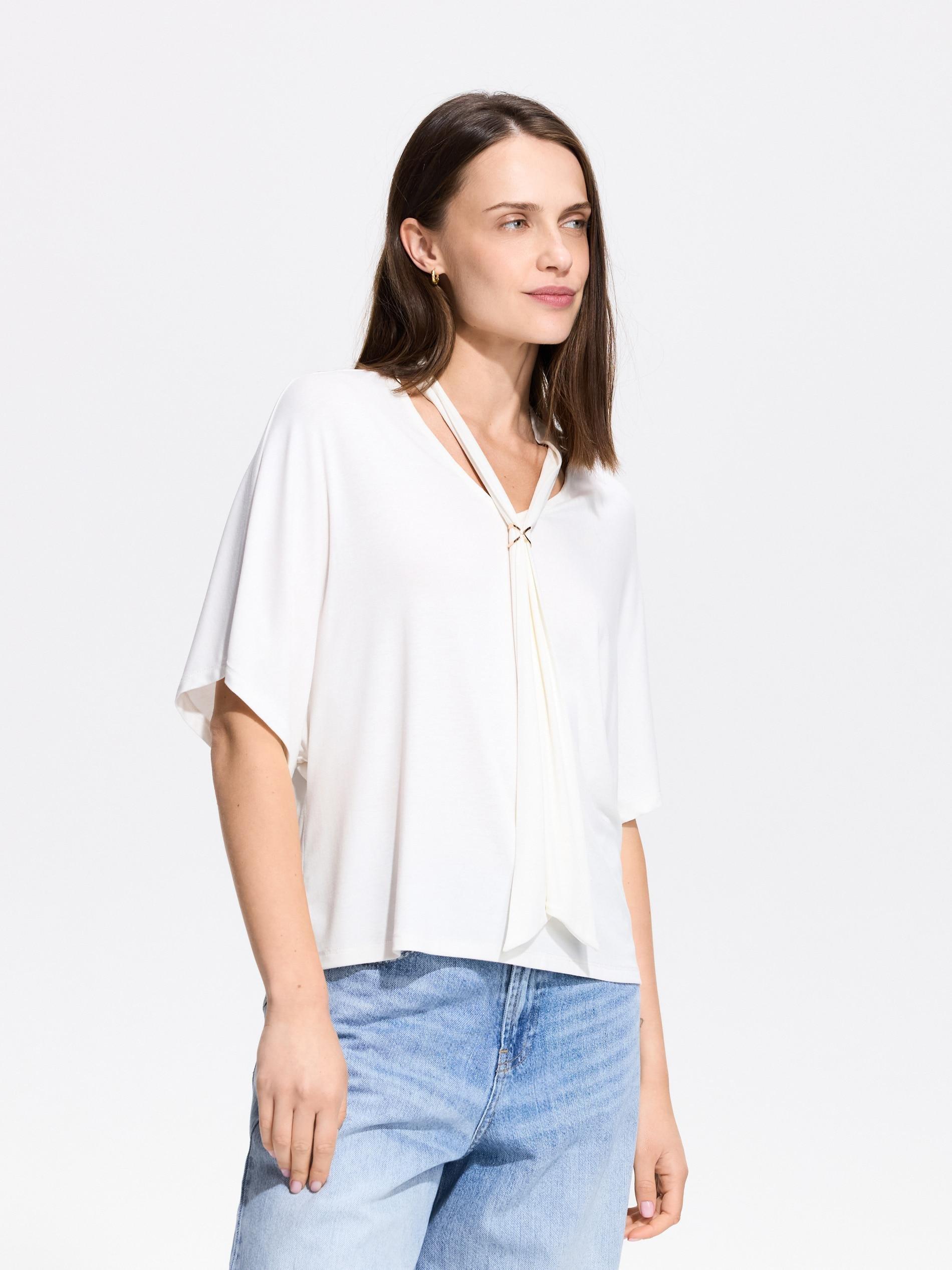 Cream Modal Blend T-Shirt, Ivory, large image number 0