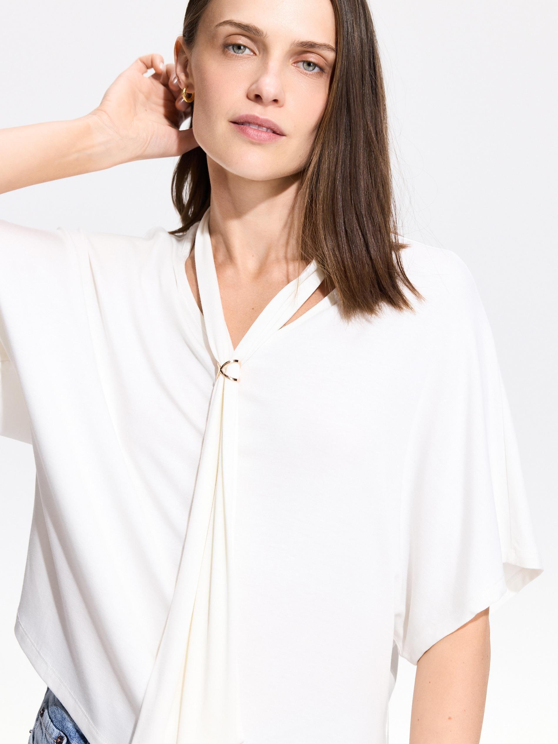 Cream Modal Blend T-Shirt, Ivory, large image number 1