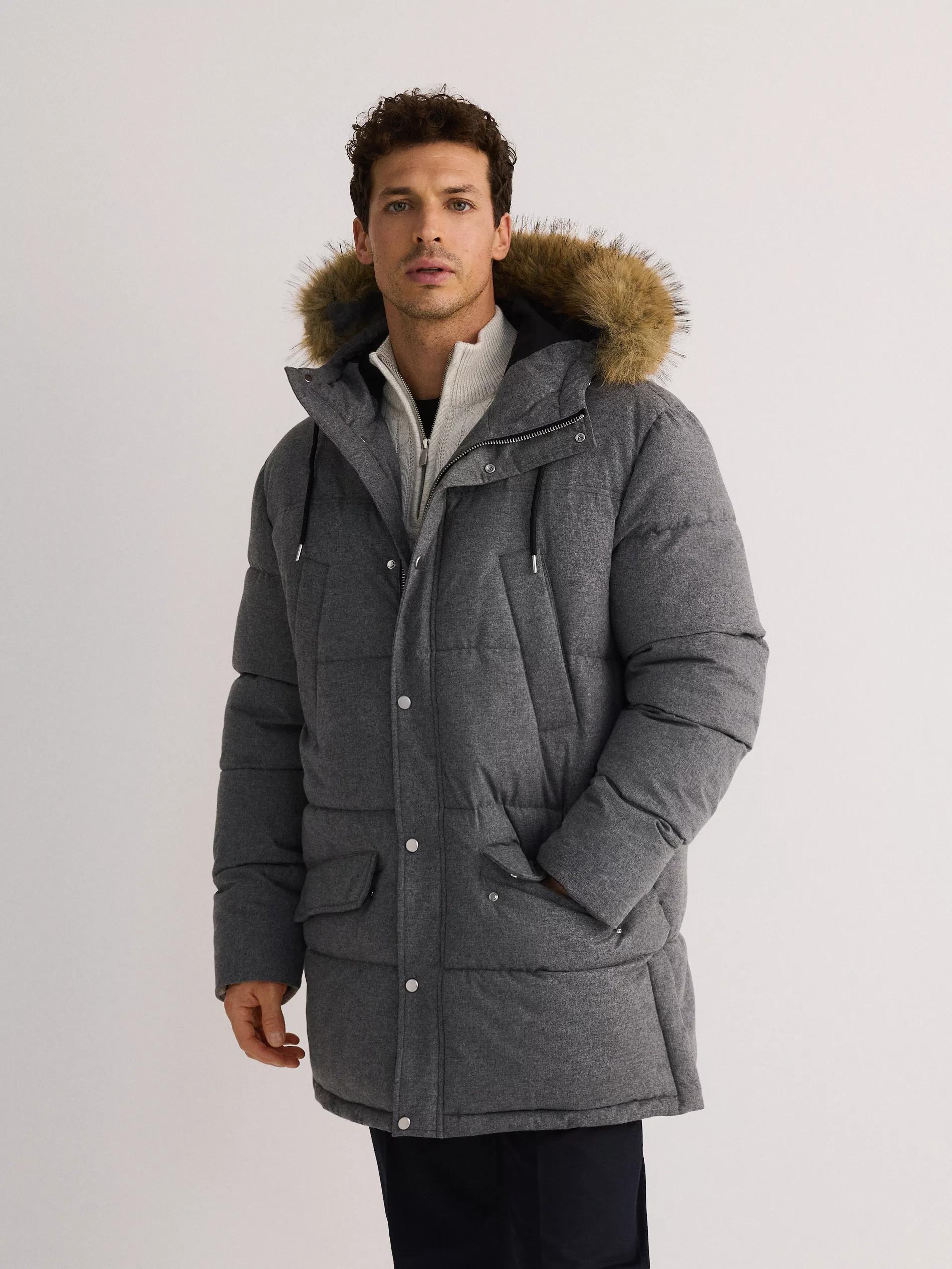 Grey Quilted Jacket With Hood, , large image number 6